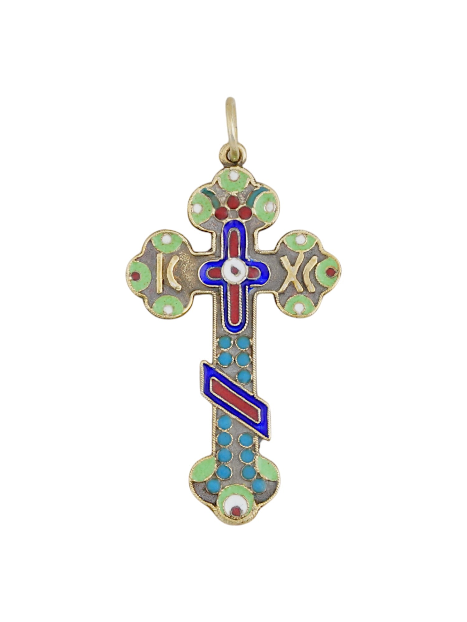 RUSSIAN 84 SILVER ENAMEL ORTHODOX CROSS PENDANT (1 of 4)