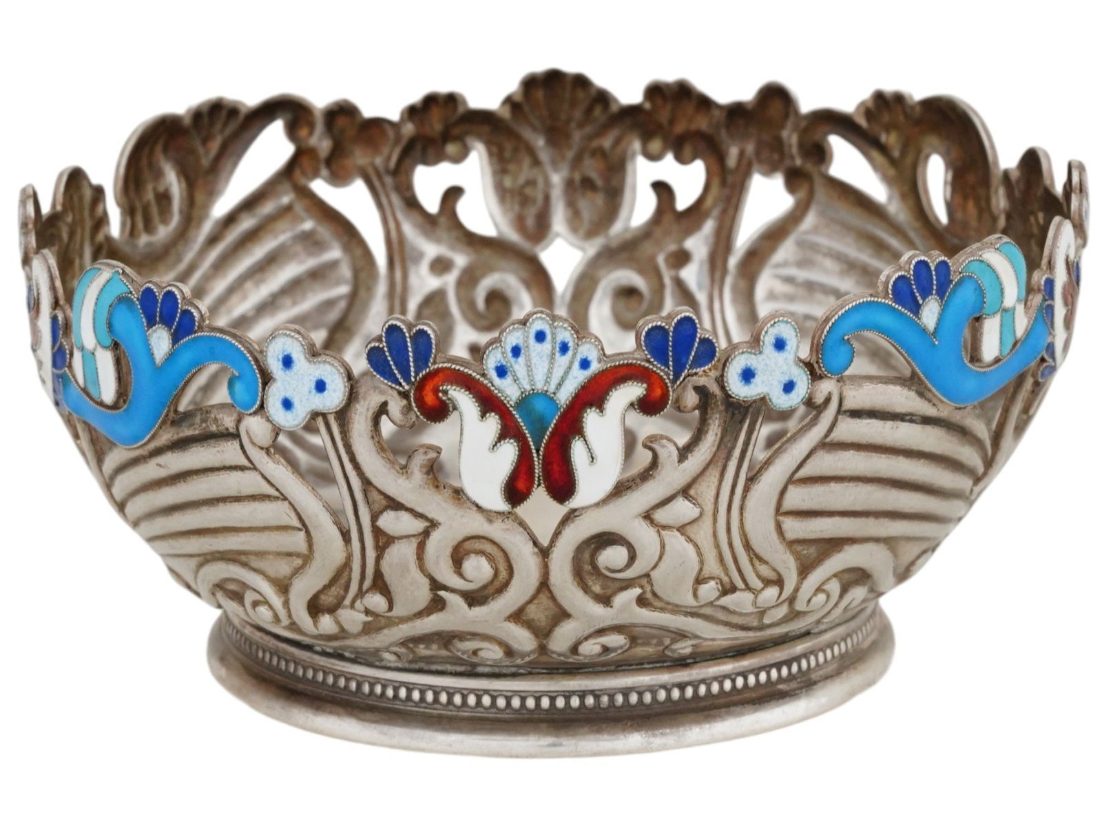 RUSSIAN SILVER CLOISONNE ENAMEL CANDY BOWL (1 of 6)