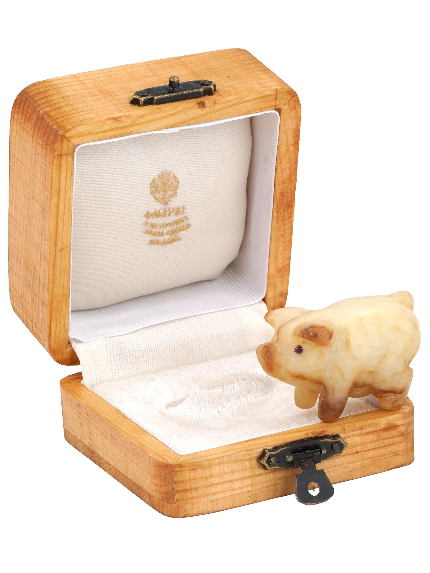 RUSSIAN HAND CARVED AGATE RUBY EYES PIG FIGURINE IOB (1 of 9)