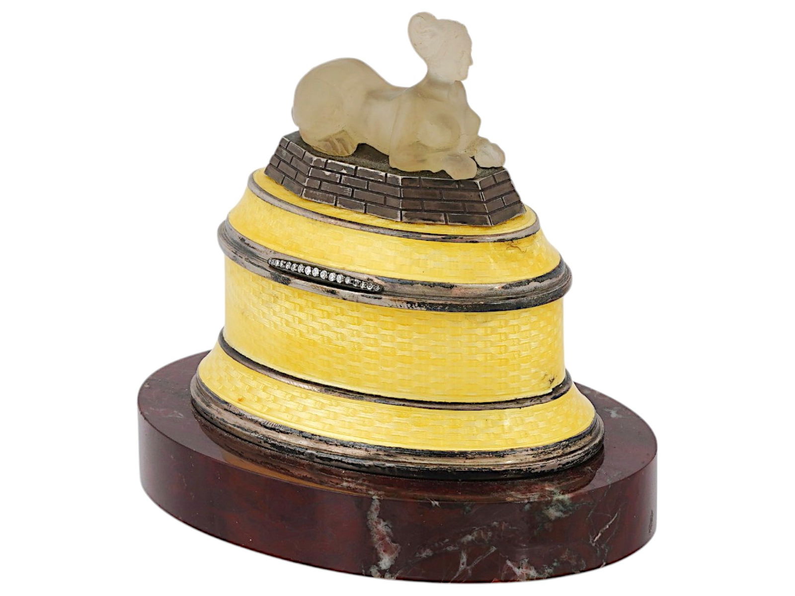 RUSSIAN SILVER ENAMEL DIAMONDS INKWELL W CITRINE SPHINX (1 of 8)