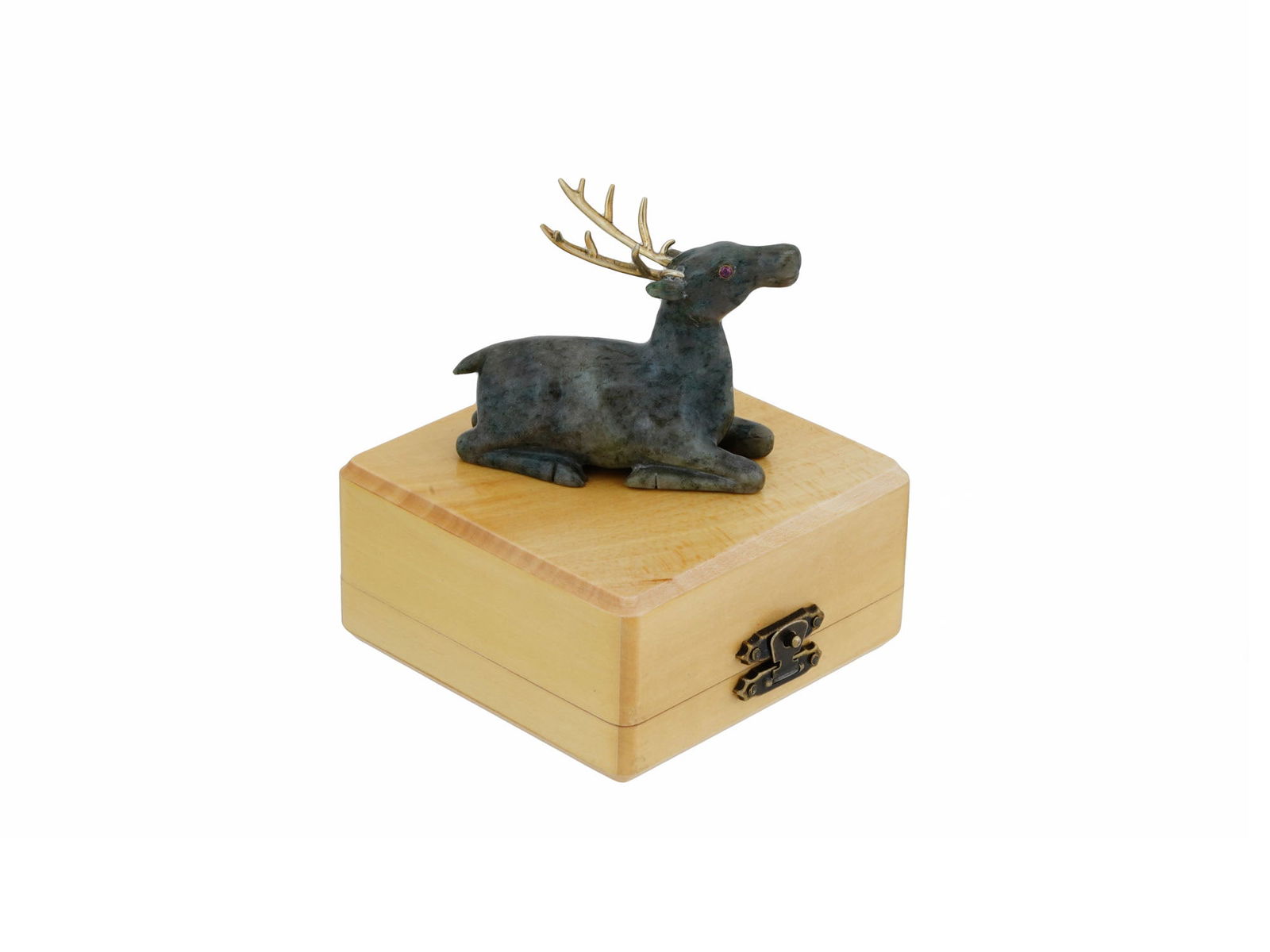 RUSSIAN SILVER CARVED JADE RUBY STONE DEER FIGURINE (1 of 11)