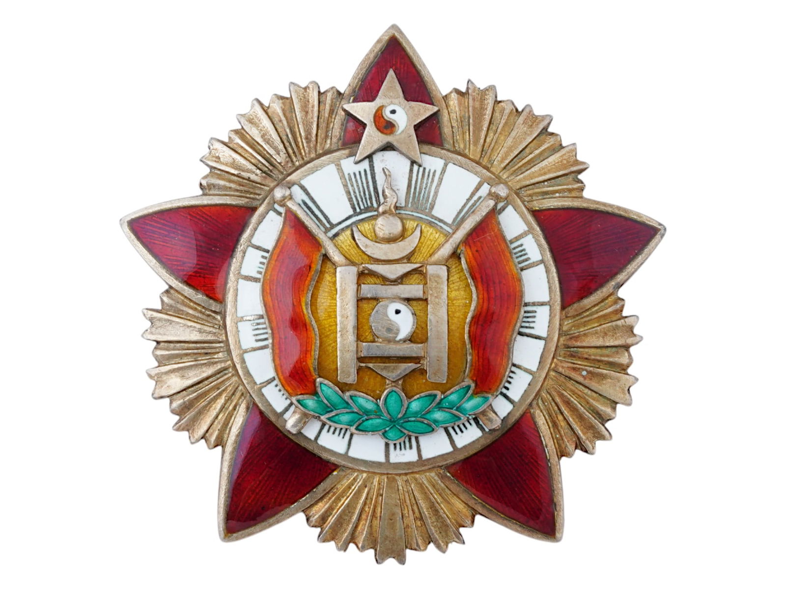 MONGOLIAN REPUBLIC SILVER ENAMEL ORDER OF RED BANNER (1 of 5)