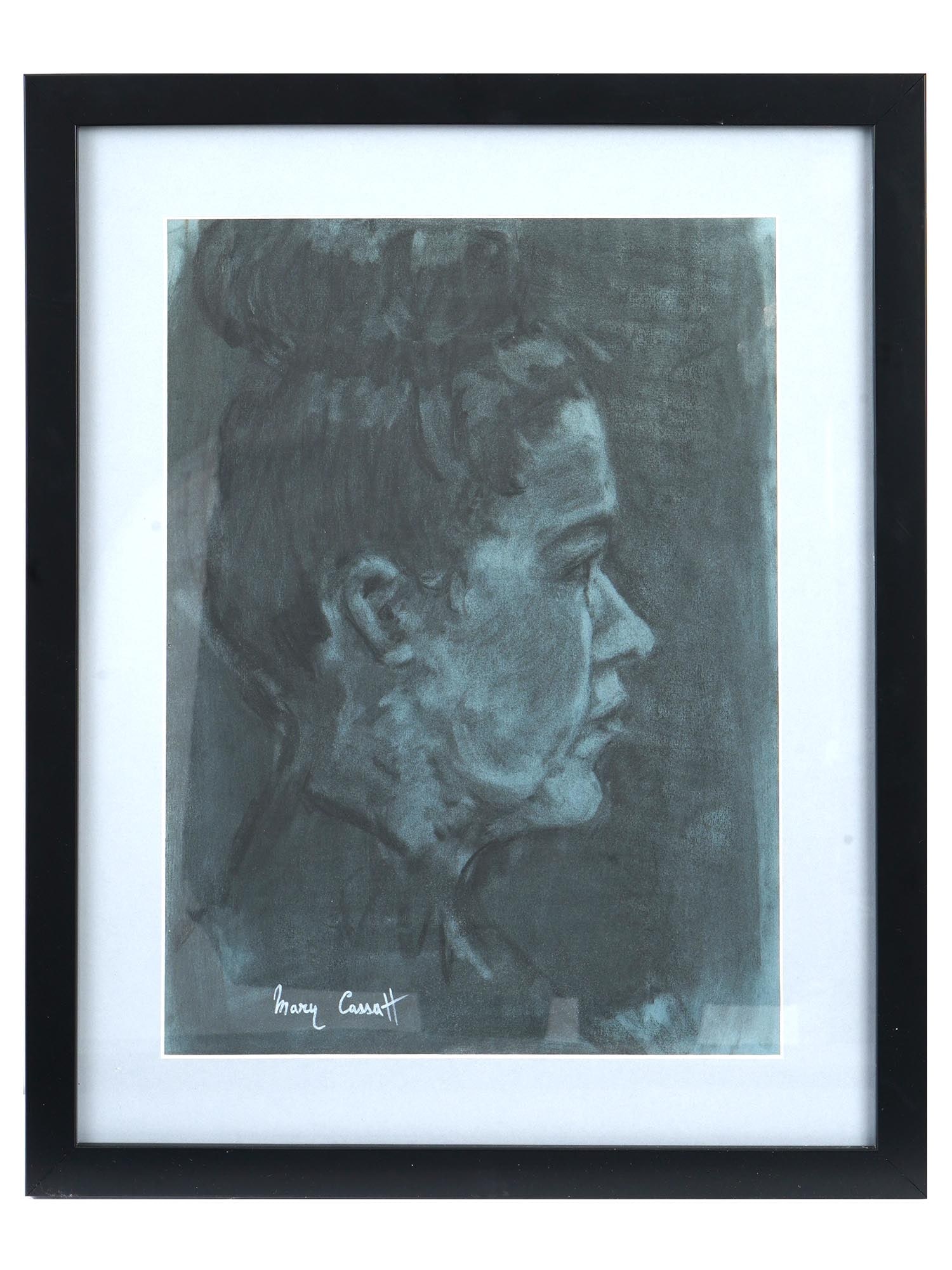 ATTR TO MARY CASSATT FEMALE PORTRAIT CHARCOAL PAINTING (1 of 4)