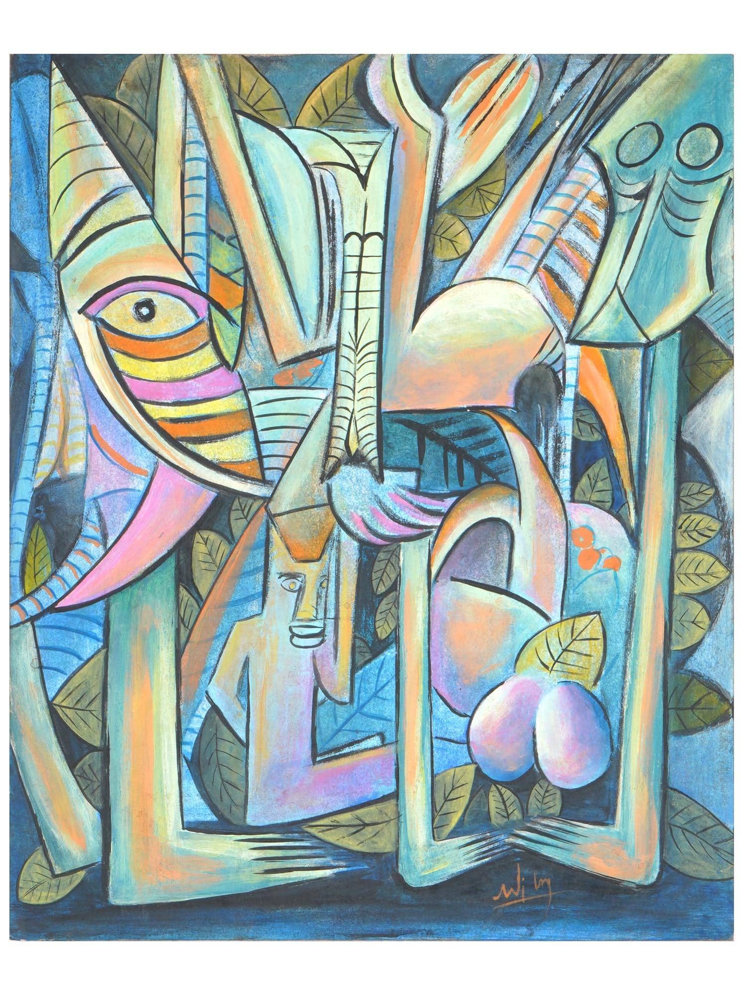 WIFREDO LAM CUBAN SURREALIST MIXED MEDIA PAINTING (1 of 5)