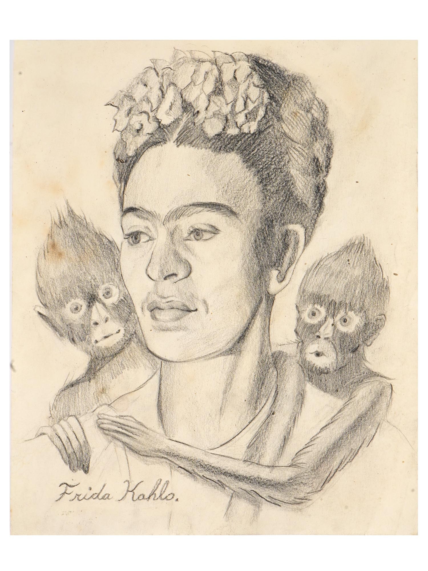 ATTR TO FRIDA KAHLO SELF PORTRAIT GRAPHITE PAINTING (1 of 5)