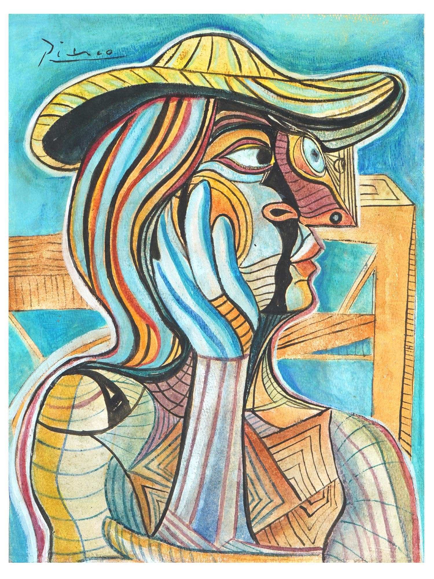 AFTER PABLO PICASSO PORTRAIT WATERCOLOR PAINTING (1 of 5)