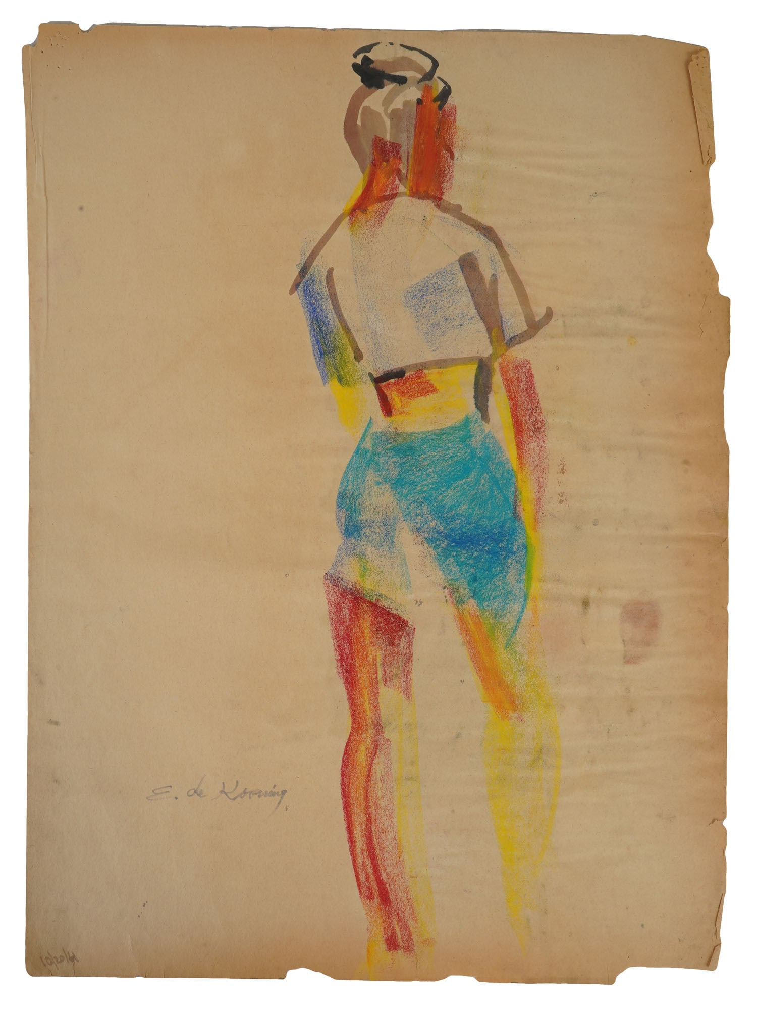 ATTR TO ELAINE DE KOONING MIXED MEDIA PAINTING: Attributed to Elaine Fried de Kooning, American 1918 to 1989, a mixed media painting on paper depicting a portrait of a woman. Signed lower left. Elaine Marie Catherine de Kooning was an Abstract Expr