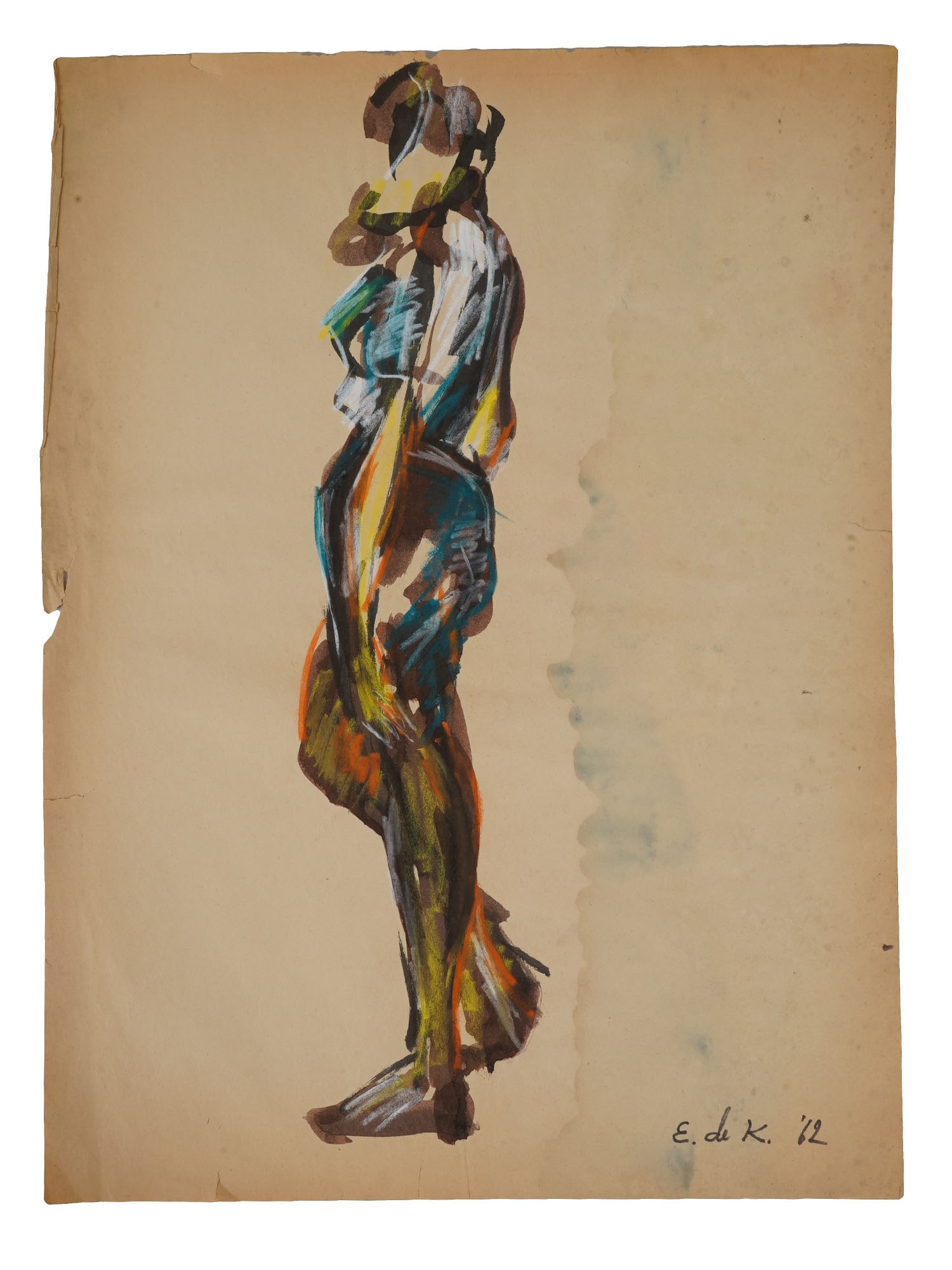 ATTR TO ELAINE DE KOONING MIXED MEDIA PAINTING: Attributed to Elaine Fried de Kooning, American 1918 to 1989, a mixed media painting on paper depicting a portrait of a woman. Signed and dated 1962 lower right. Elaine Marie Catherine de Kooning was
