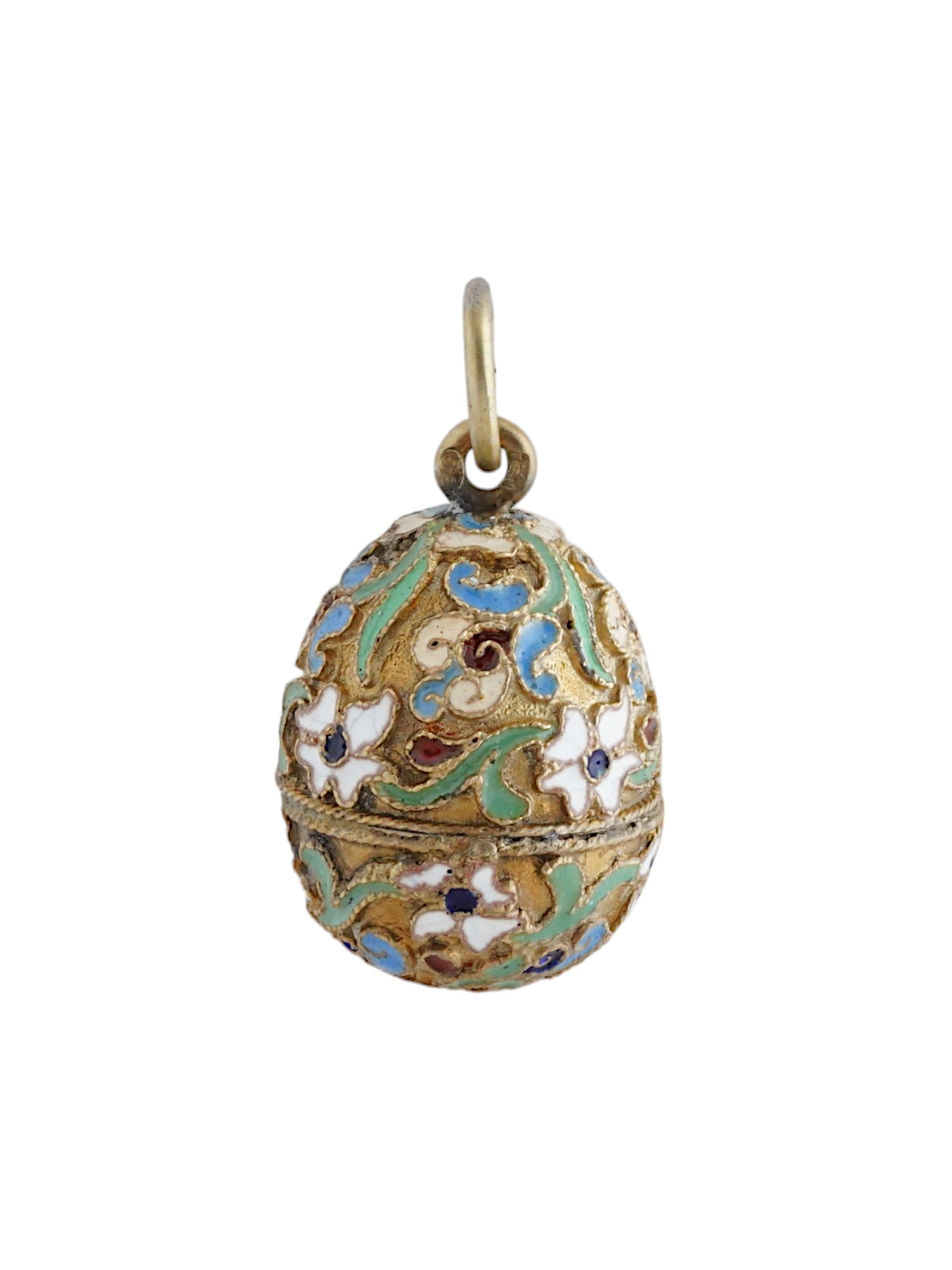 RUSSIAN SILVER CLOISONNE ENAMEL EASTER EGG PENDANT (1 of 3)