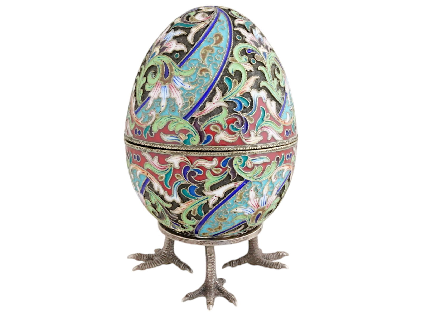RUSSIAN GILT SILVER CLOISONNE ENAMEL EASTER EGG (1 of 8)