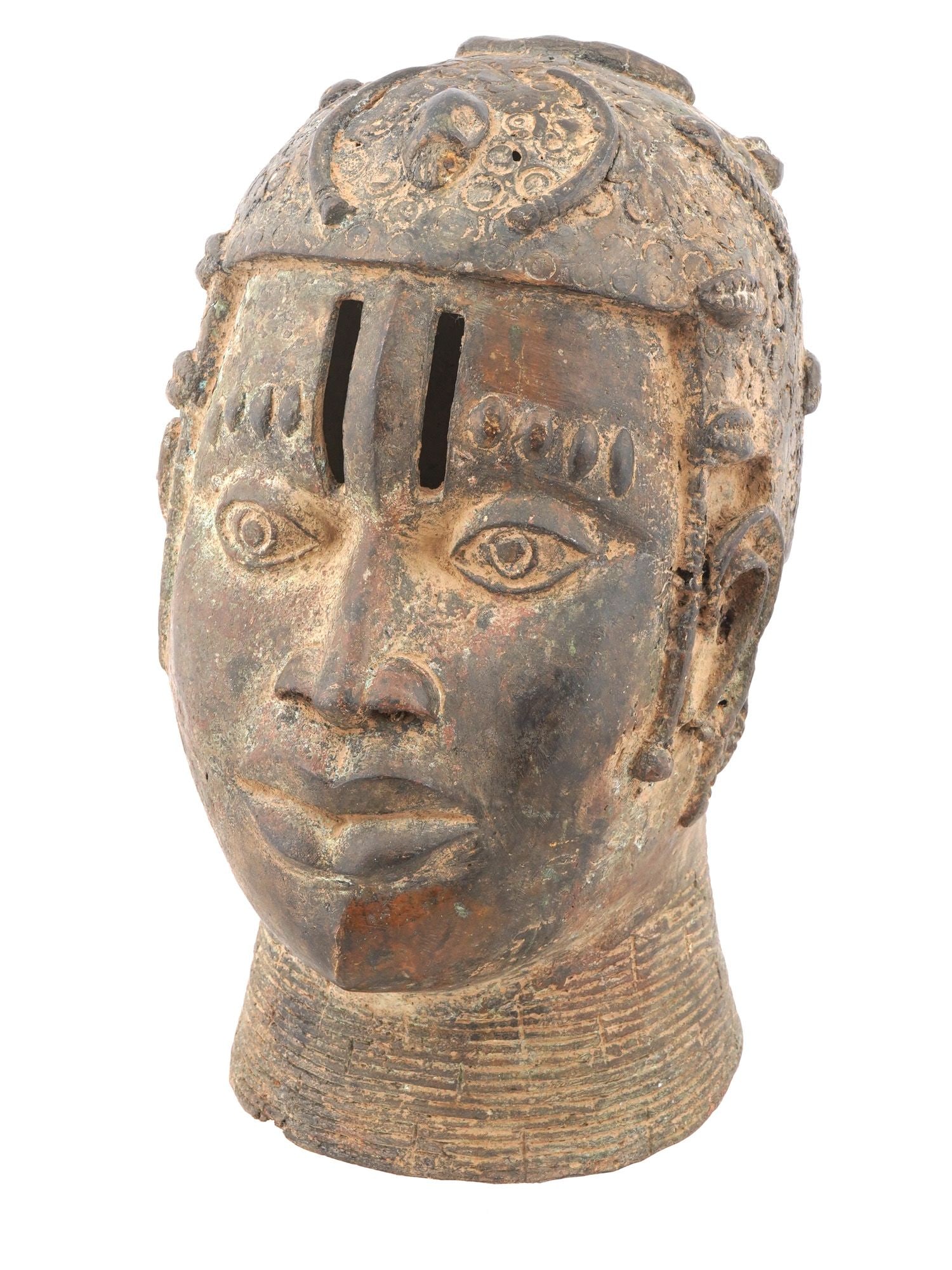 WEST AFRICAN NIGERIAN BENIN KING OBA BRONZE HEAD (1 of 7)