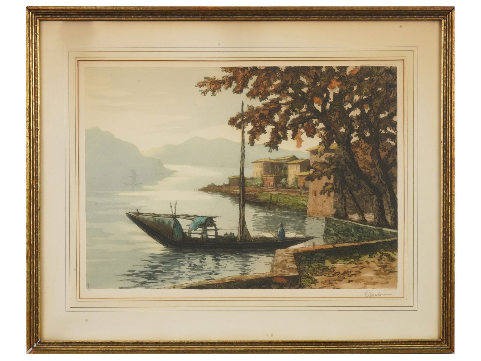 EARLY 20TH C FRENCH LANDSCAPE COLOR LINOCUT SIGNED (1 of 6)