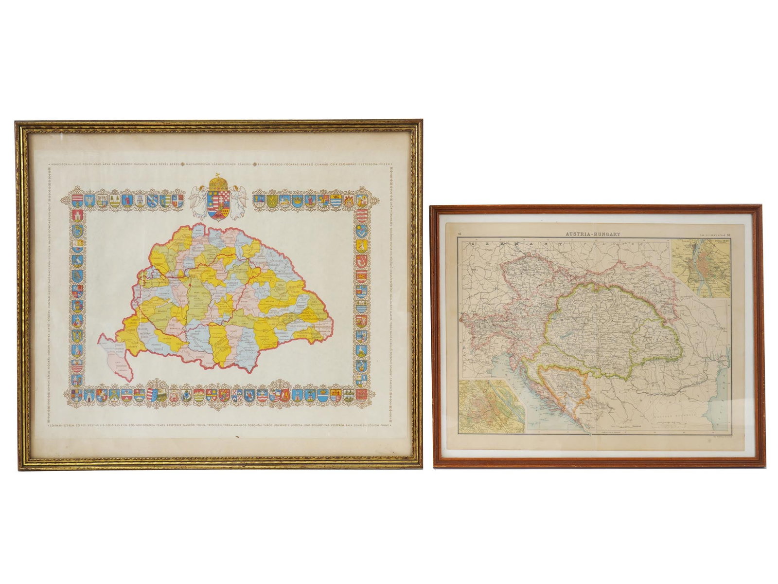 ANTIQUE MAP OF AUSTRIA HUNGARY AND MAP OF HUNGARY: A large antique 19th century map of Hungary and Austria printed by John Bartholomew and Co. circa the 1870s and a 1930s map of the Kingdom of Hungary. Antiquarian Collectibles, Engravings And Wall Pri
