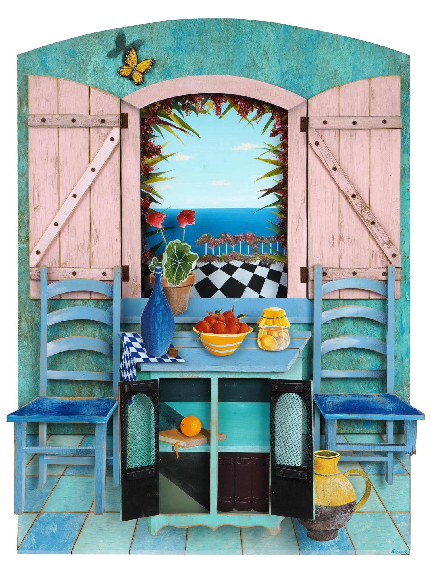 STILL LIFE ASSEMBLAGE ARTWORK SIGNED SCHUBERT (1 of 9)