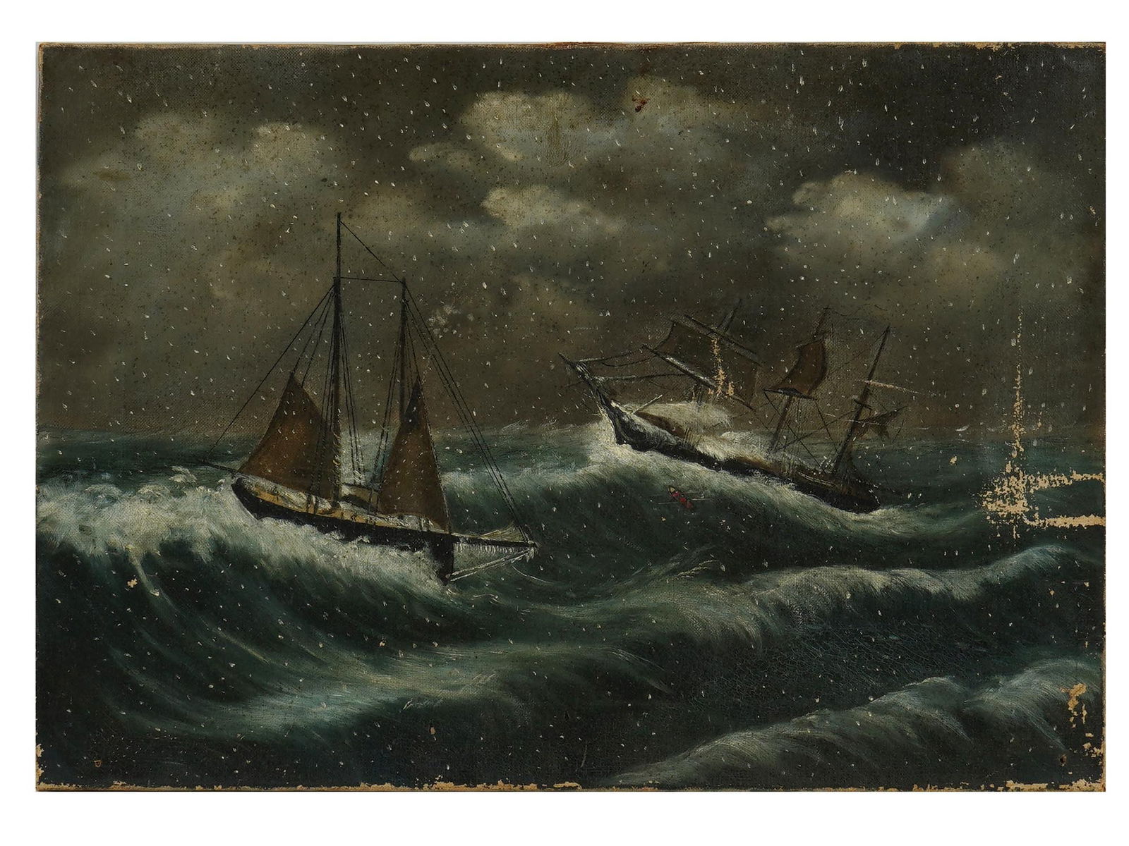 ANTIQUE WINTER SEASCAPE OIL PAINTING CA EARLY 20TH C (1 of 4)