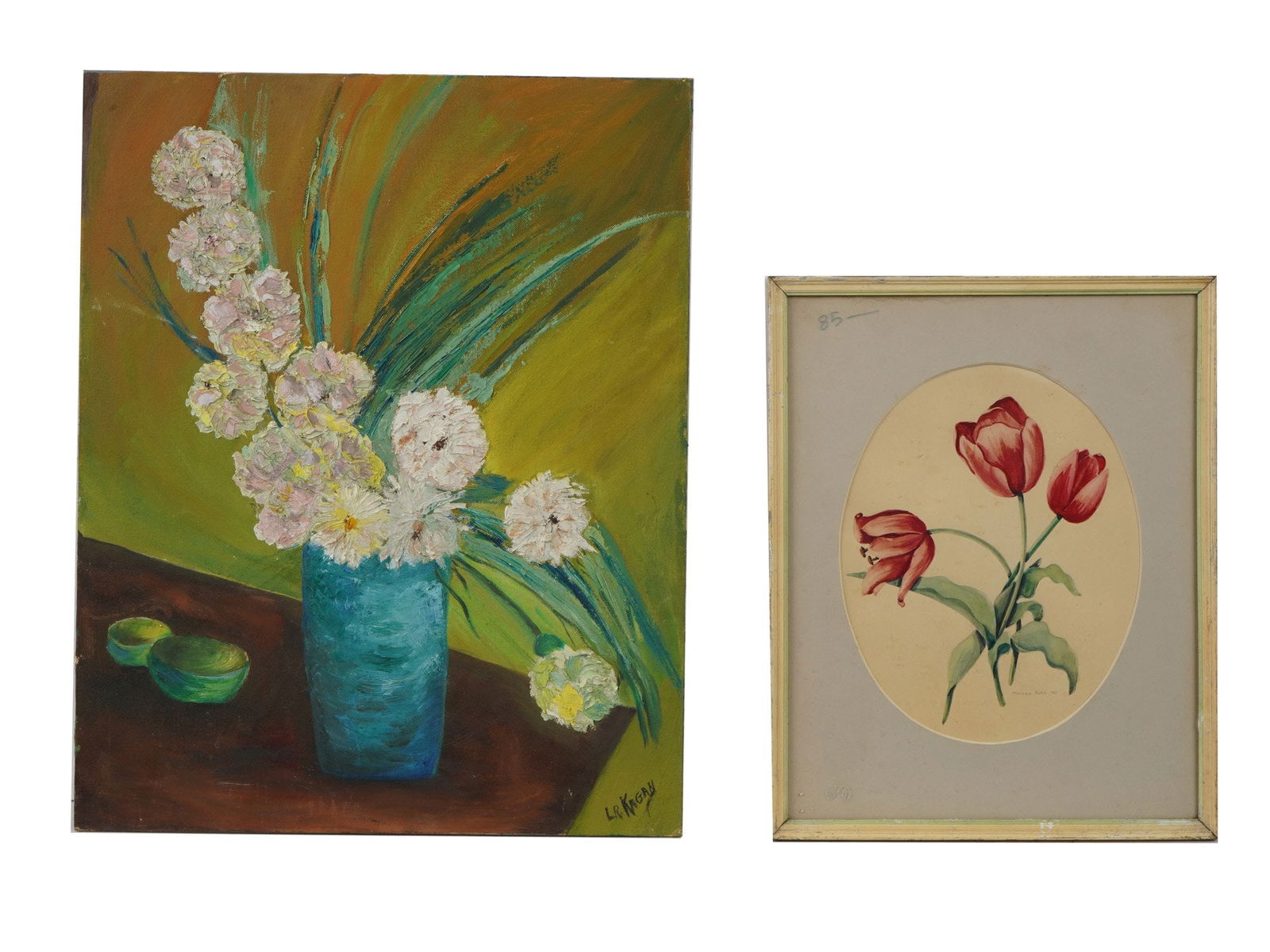 LOT OF FLORAL STILL LIFE OIL WATERCOLOR PAINTINGS (1 of 9)