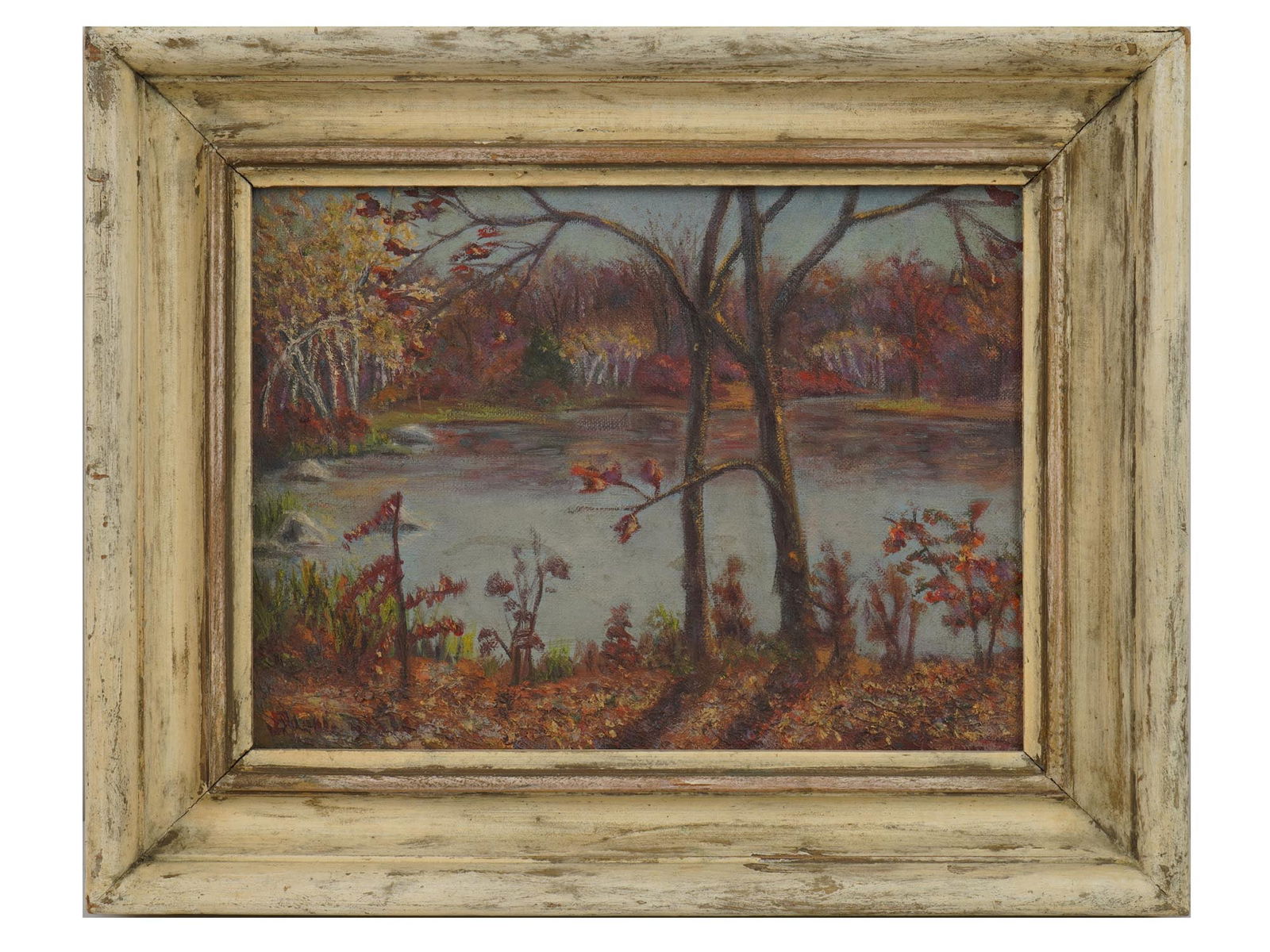EARLY 20TH C FALL LANDSCAPE OIL PAINTING SIGNED (1 of 4)