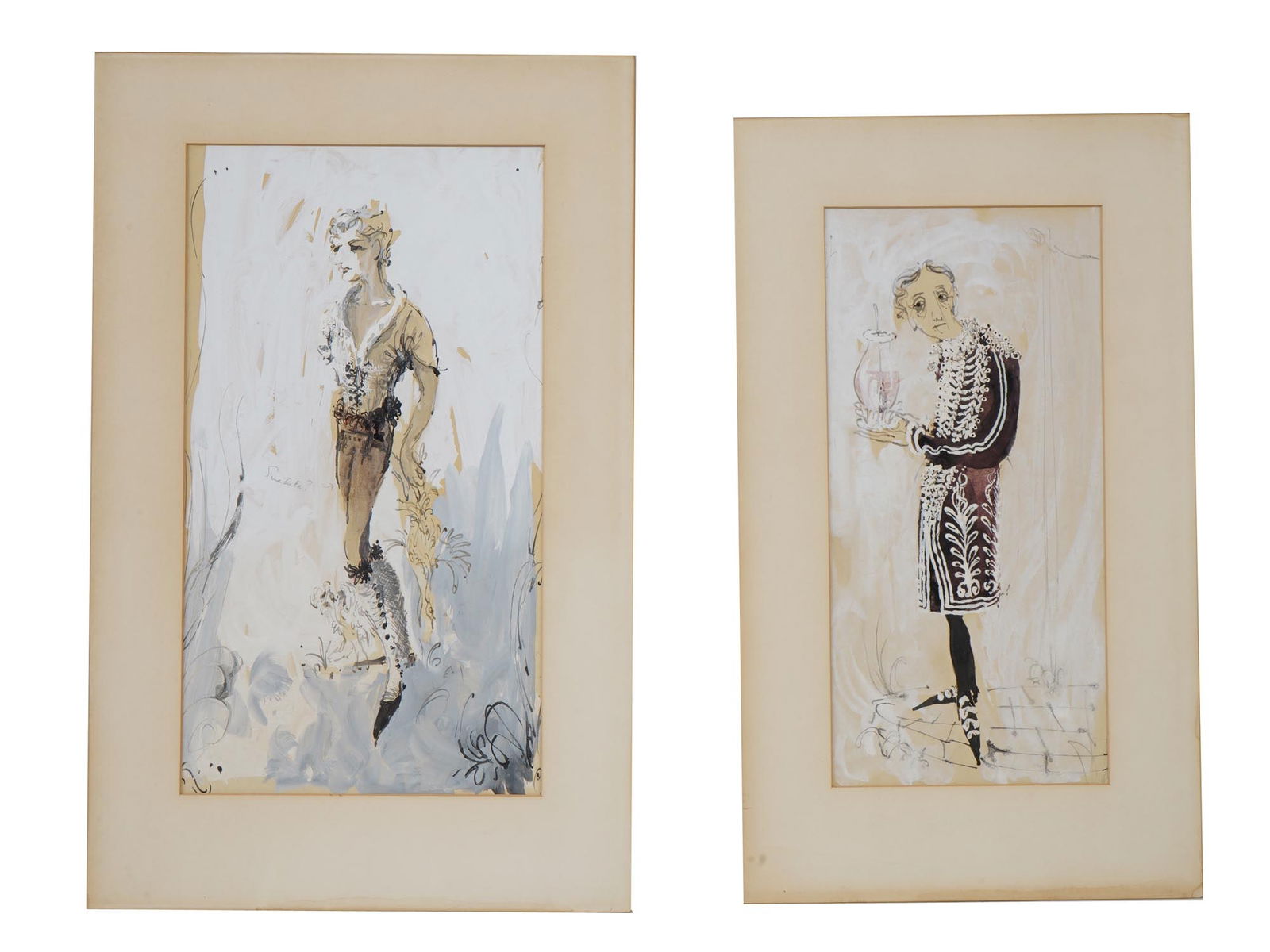 VINTAGE MALE COSTUME DESIGN MIXED MEDIA PAINTINGS (1 of 6)