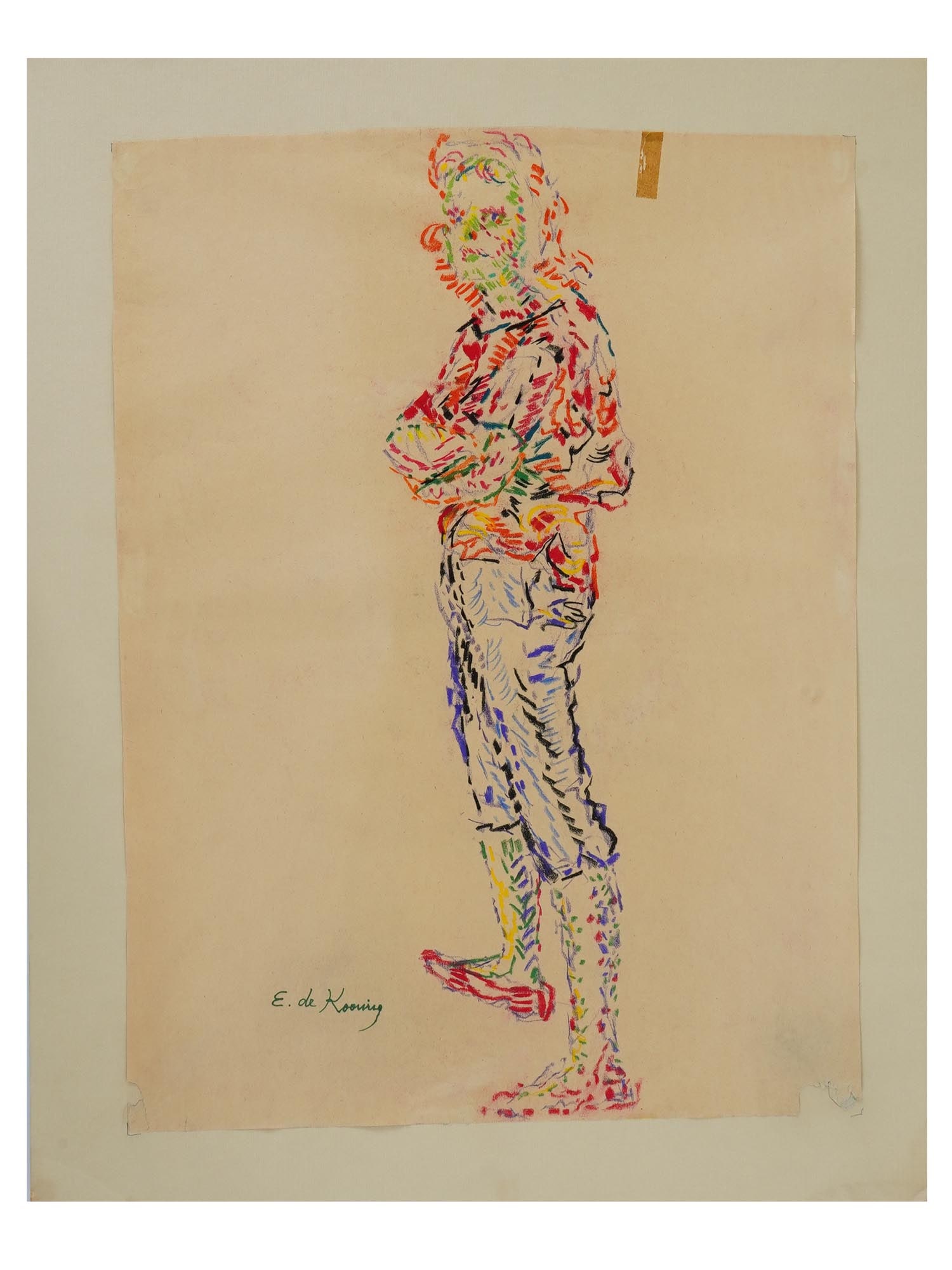 ATTR TO ELAINE DE KOONING MIXED MEDIA PAINTING: Attributed to Elaine Fried de Kooning, American 1918 to 1989, a mixed media painting on paper depicting a portrait of a woman. Signed lower left. Elaine Marie Catherine de Kooning was an Abstract Expr