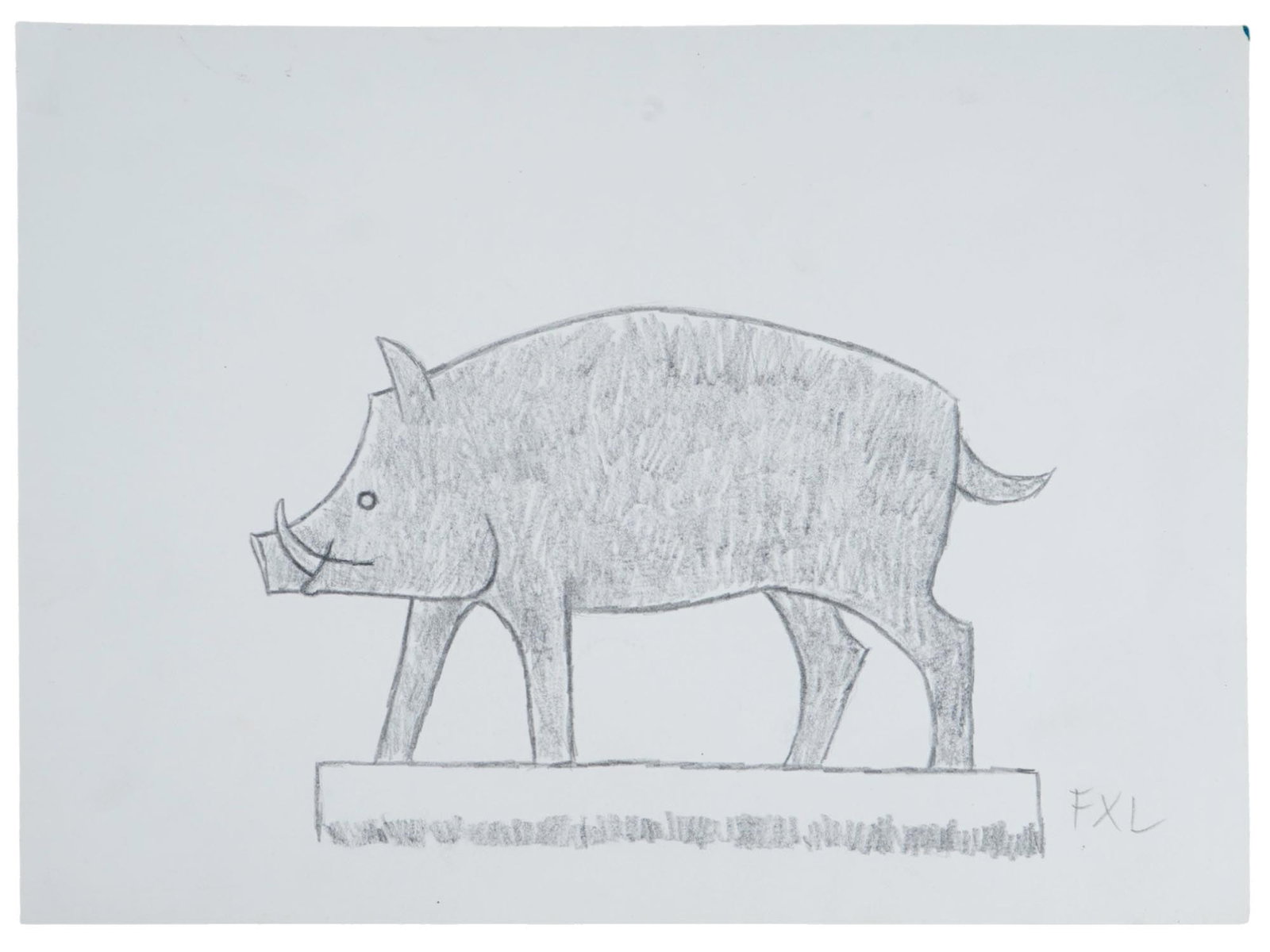 PENCIL PAINTING OF HOG SIGNED FRANCOIS XAVIER LALANNE: A pencil painting on paper, depicting a hog, signed Francois Xavier Lalanne, lower right. Francois Xavier Lalanne, French, 1927 to 2008, is a contemporary sculptor who has left an indelible mark on th