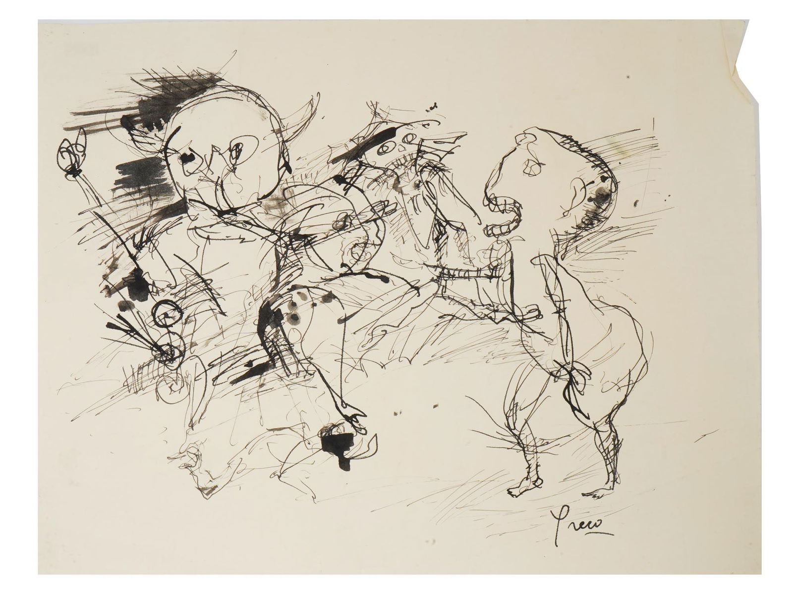 ABSTRACT FIGURATIVE INK PAINTING SIGNED GRECO (1 of 4)