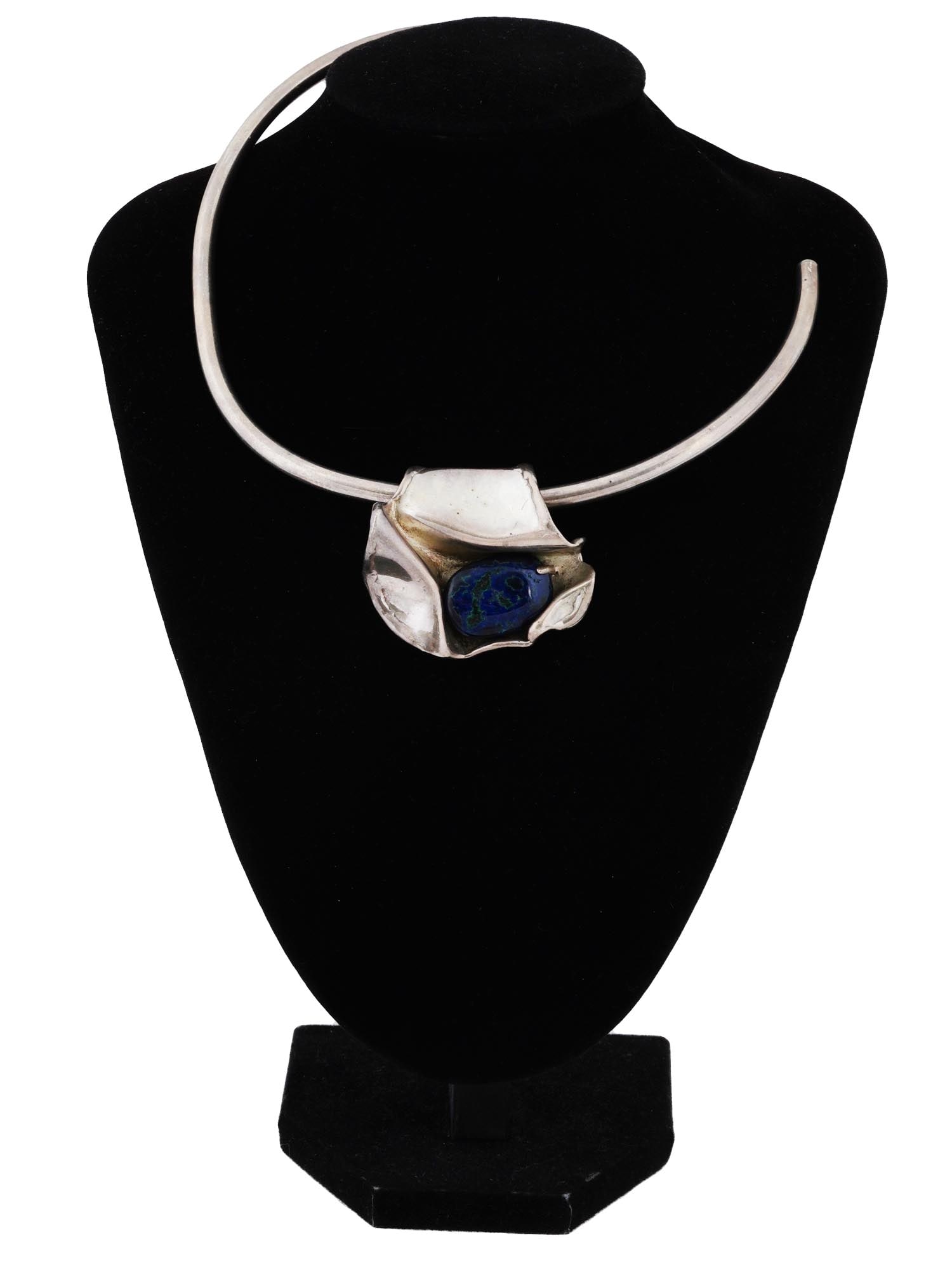 DESIGNER STERLING SILVER LAPIS LAZULI CUFF NECKLACE (1 of 7)