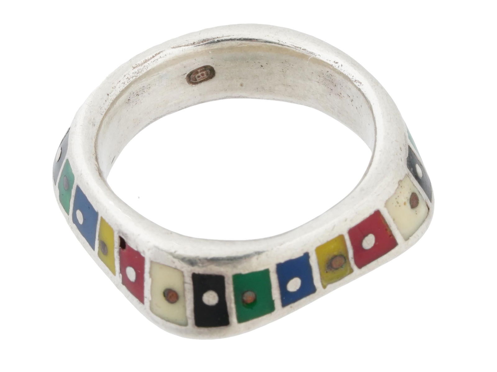 VINTAGE STERLING SILVER ENAMEL SQUARE RING MARKED (1 of 6)