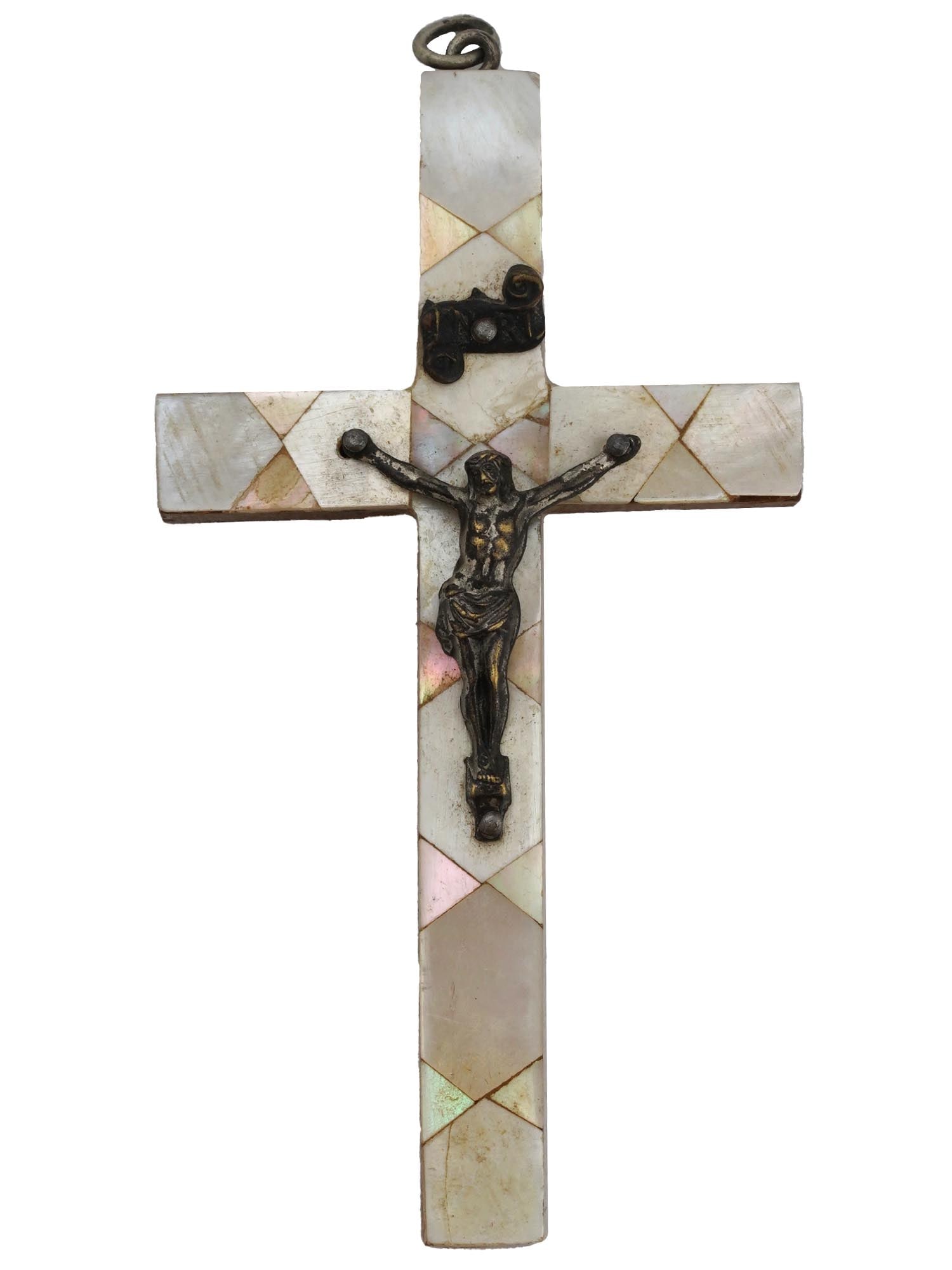 ISRAELI SILVER MOTHER OF PEARL CRUCIFIX PENDANT (1 of 6)