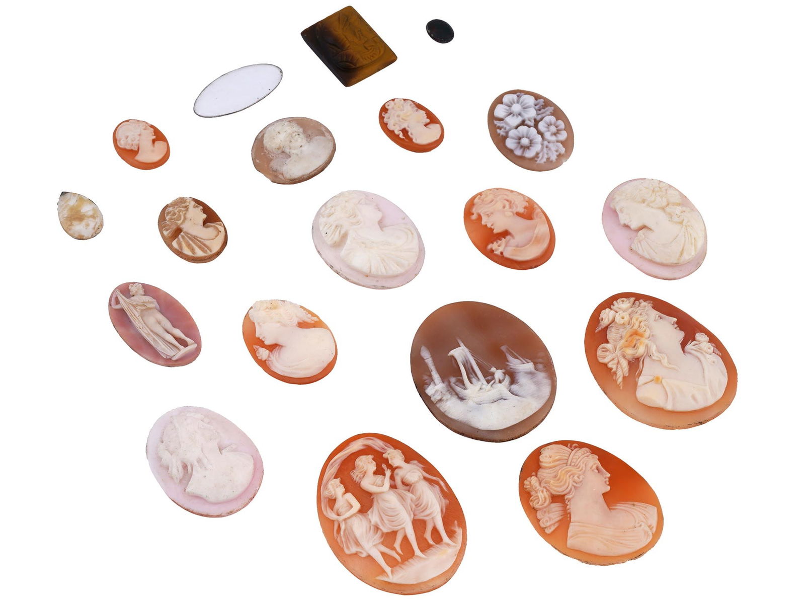 LOT OF ANTIQUE AND VINTAGE CARNELIAN SHELL CAMEOS (1 of 8)