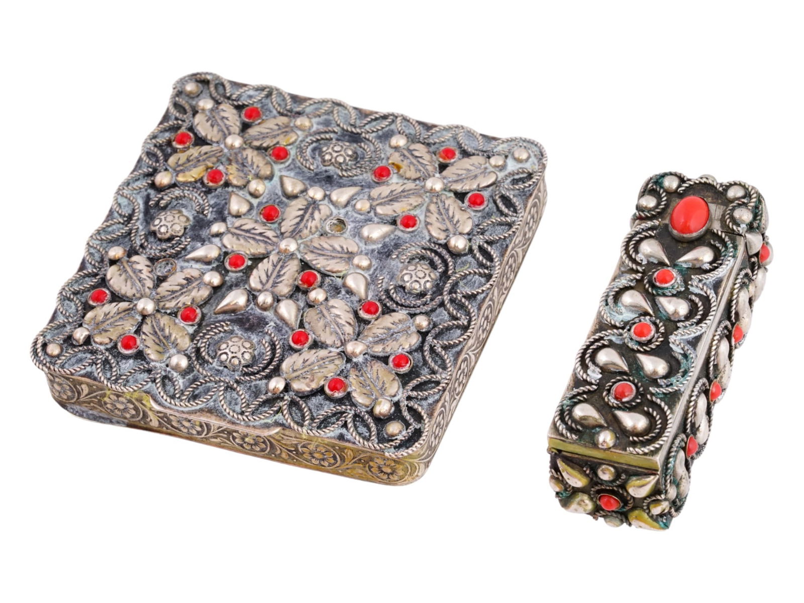 1960S ITALIAN SILVER PLATED RED CORAL VANITY SET (1 of 9)