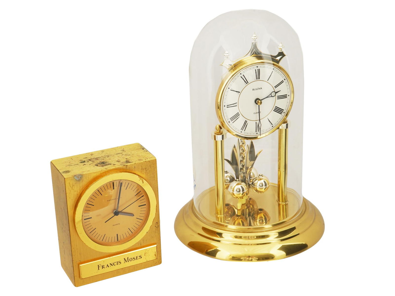 VINTAGE BULOVA GLASS DOOMED AND TIFFANY TABLE CLOCKS (1 of 11)