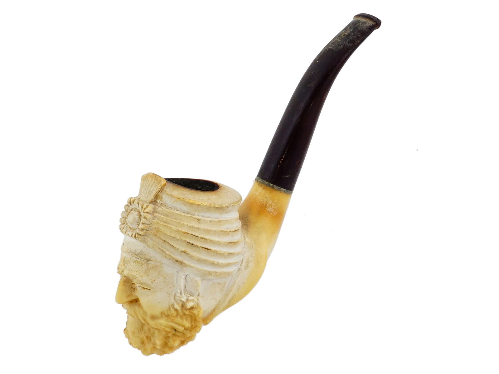 ANTIQUE TURKISH HAND CARVED BLOCK MEERSCHAUM PIPE (1 of 8)