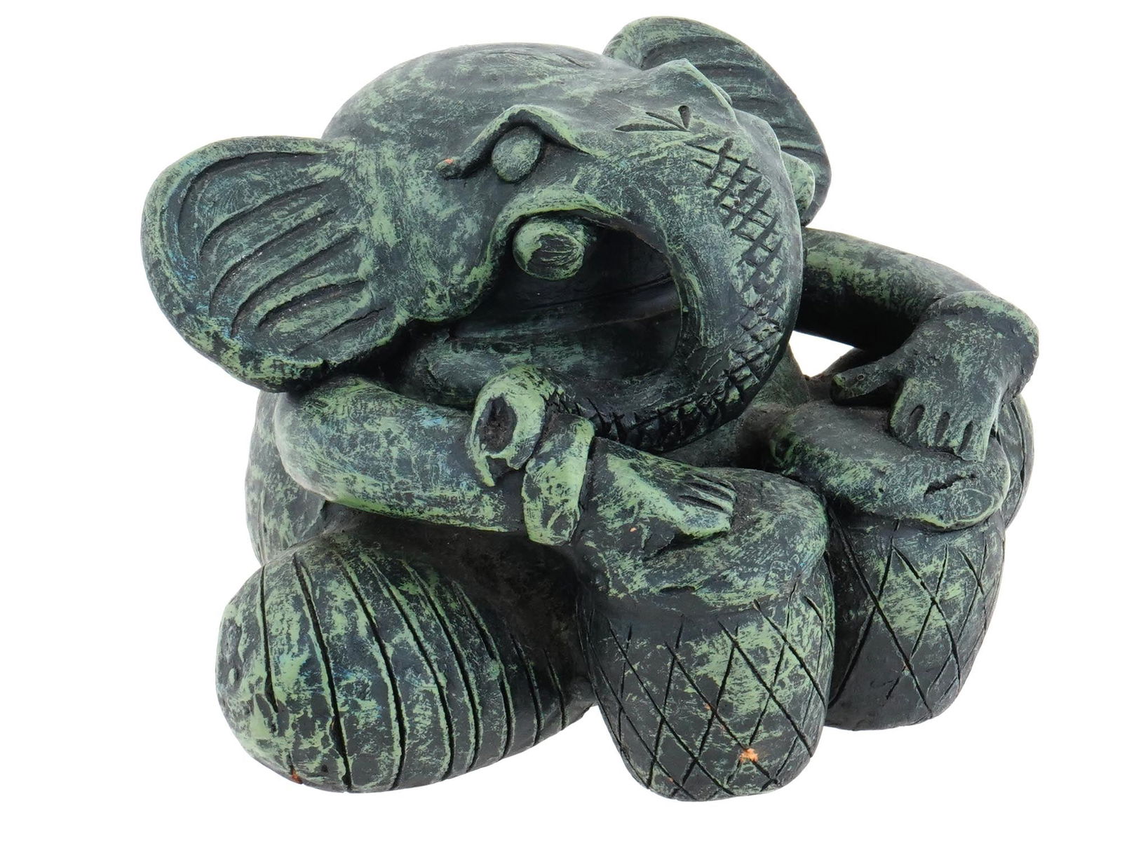 CERAMIC FIGURINE OF ELEPHANT PLAYING DRUMS (1 of 7)