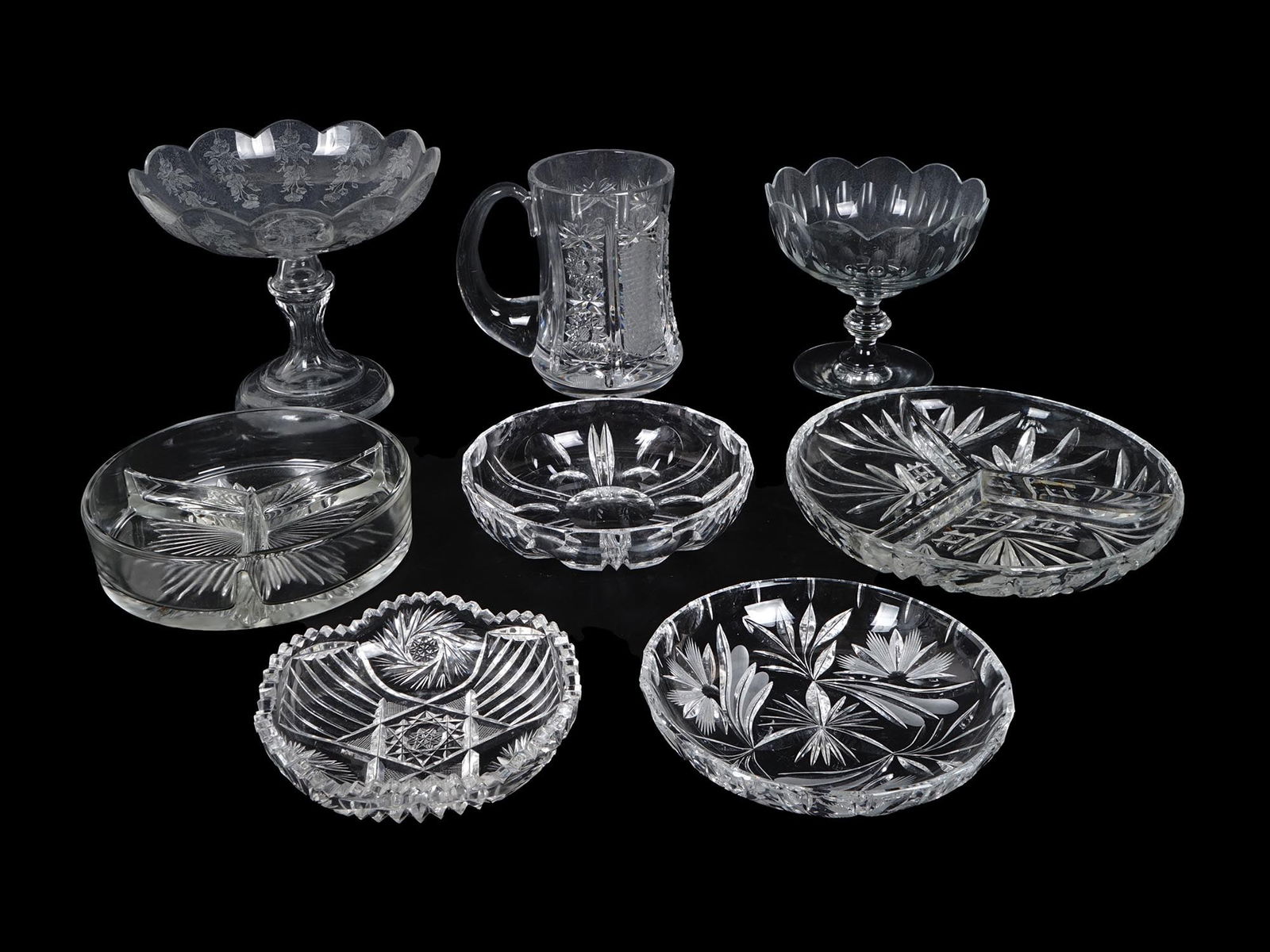 VINTAGE CRYSTAL CUT ETCHED GLASSWARE COLLECTION (1 of 10)