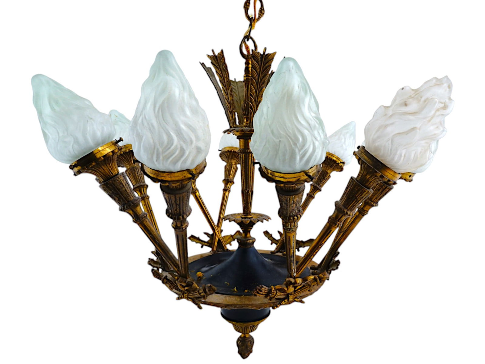 VINTAGE MID 20TH C GILT BRONZE 12 LIGHT CHANDELIER (1 of 7)