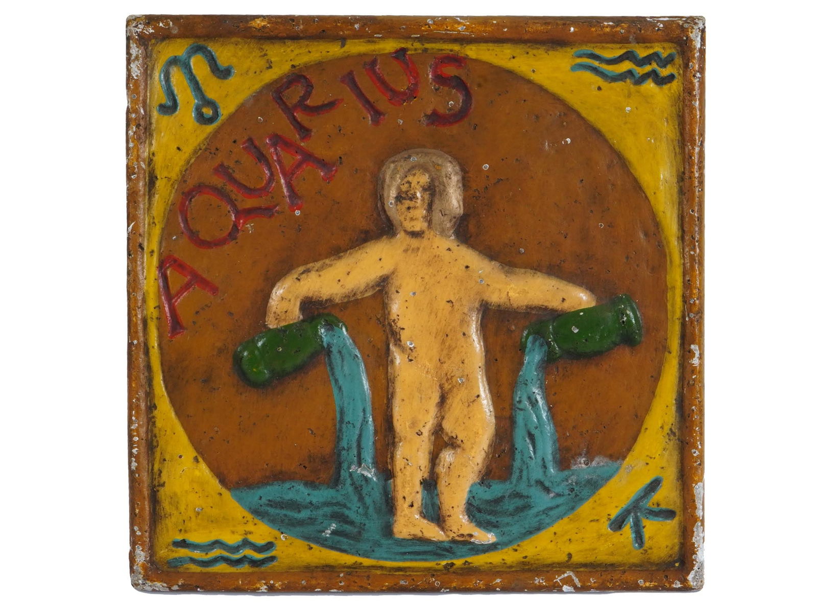 ANTIQUE WOOD AND PLASTER HAND PAINTED SCULPTURE PLAQUE (1 of 3)