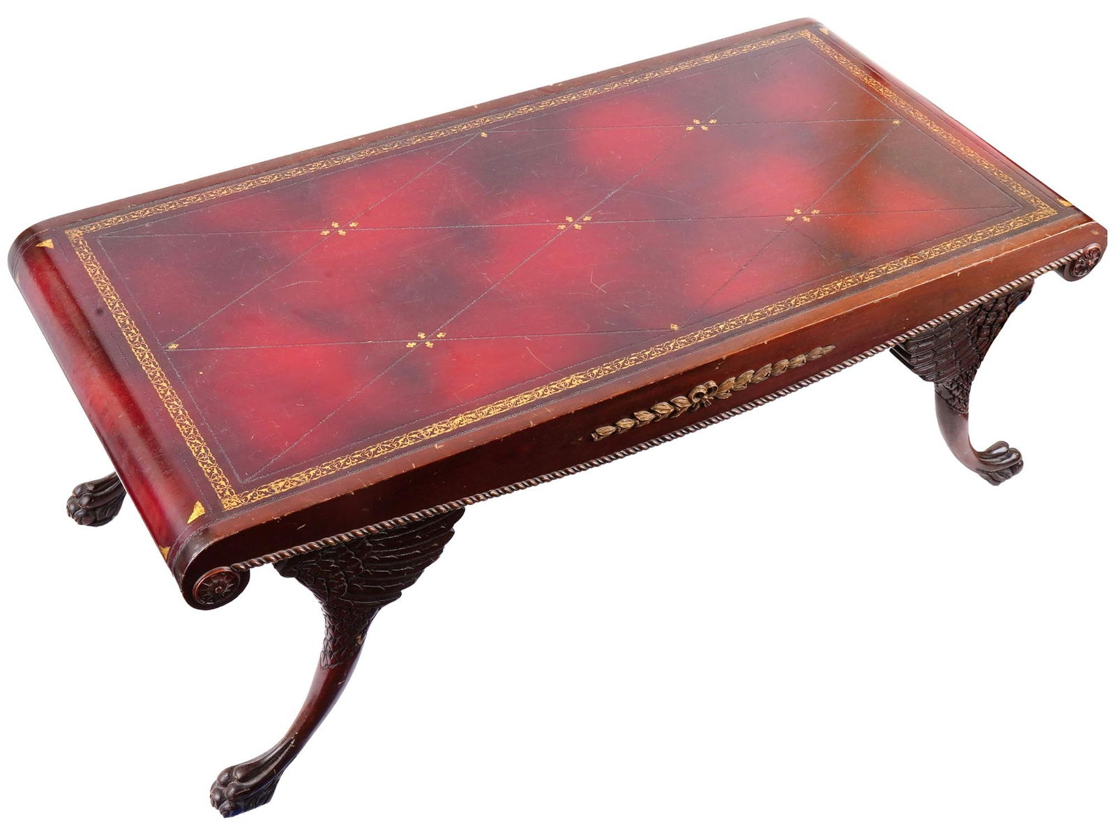 ANTIQUE 19TH C QUEEN ANNE STYLE WOOD LEATHER TABLE (1 of 7)