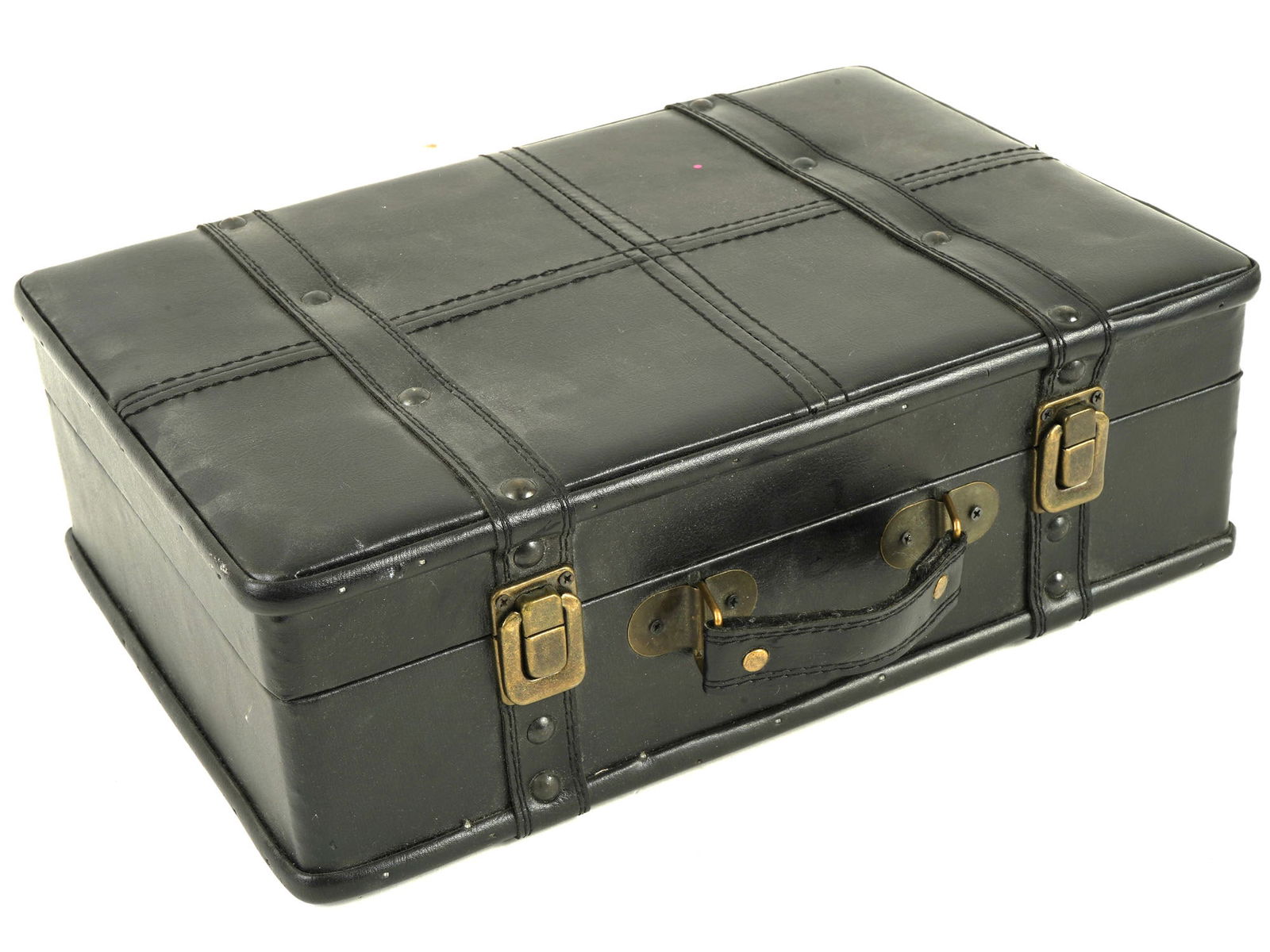 VINTAGE LEATHER BLACK SUITCASE LATE 20TH C (1 of 7)