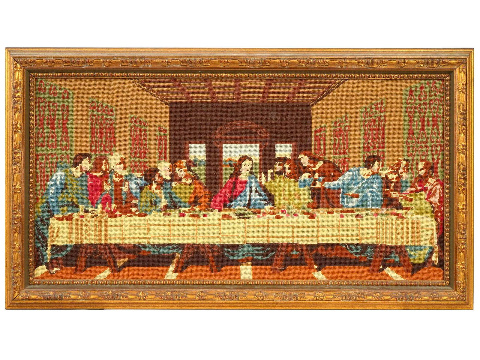 MID CENTURY HAND EMBROIDERED WALL HANGING LAST SUPPER (1 of 4)