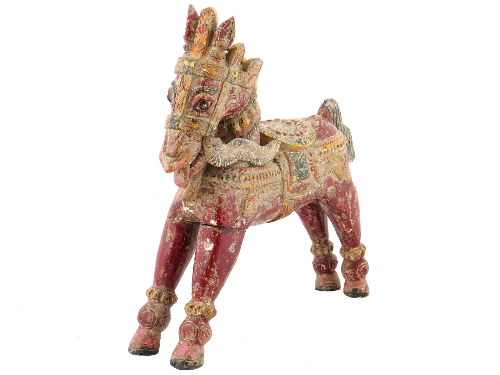 ANTIQUE INDIAN HAND PAINTED PULL TOY WITH WHEELS (1 of 7)