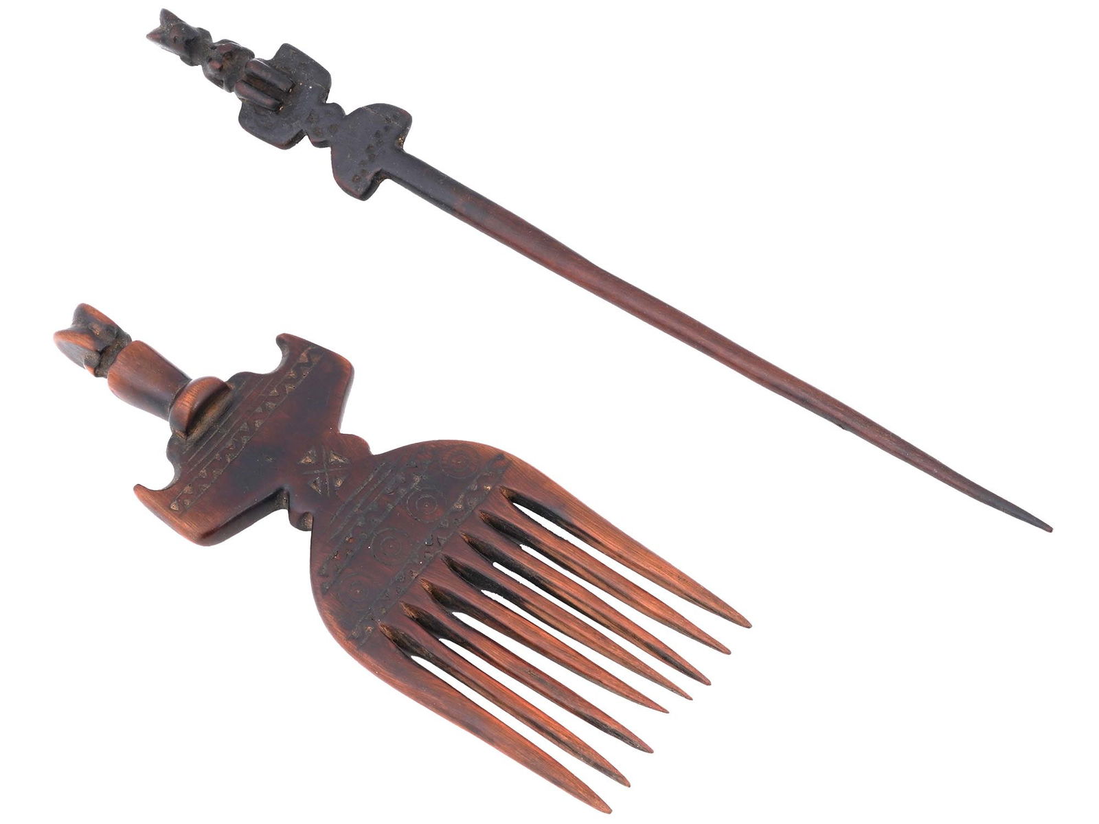 EAST AFRICAN TANZANIA MAKONDE WOOD COMB AND HAIRPIN (1 of 6)