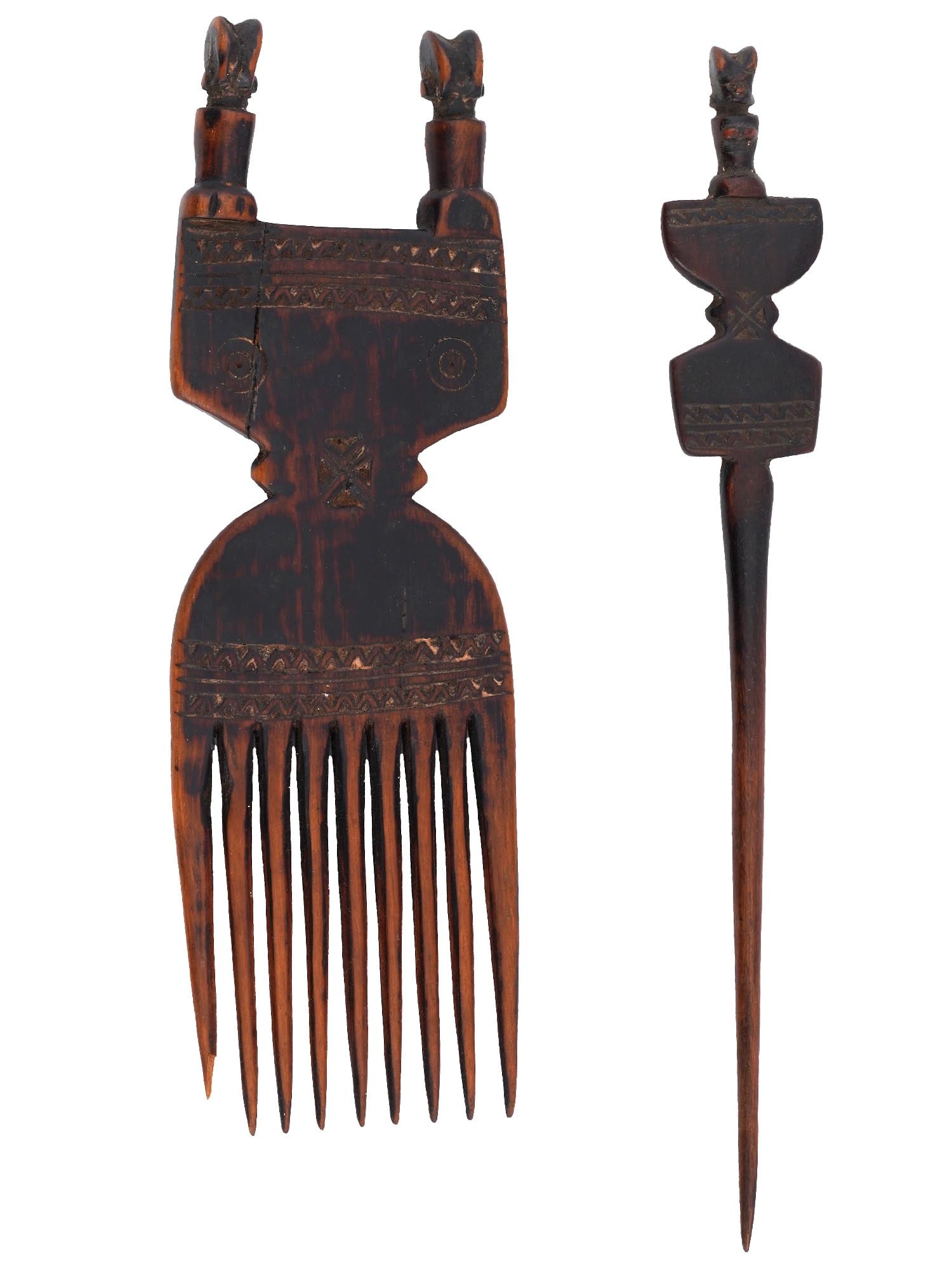 EAST AFRICAN TANZANIA MAKONDE WOOD COMB AND HAIRPIN (1 of 7)