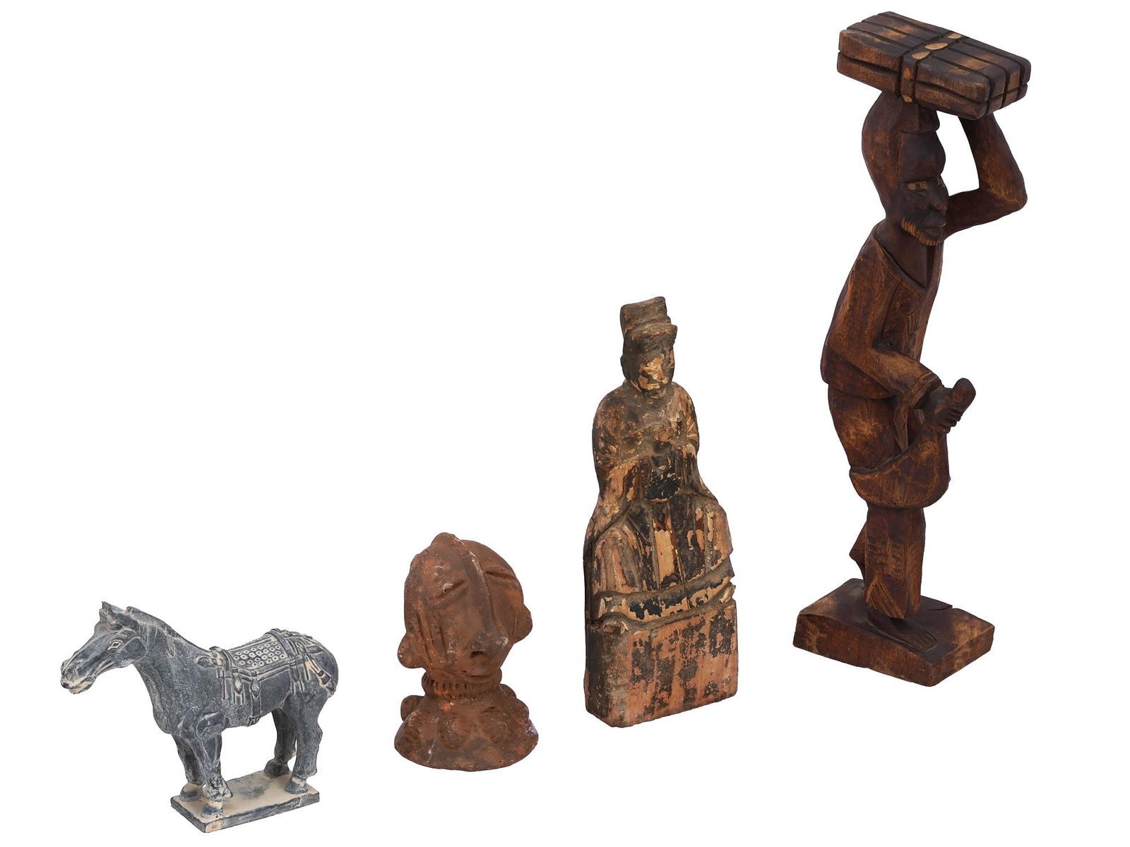 FOUR MIXED CHINESE AND AFRICAN FIGURINES (1 of 12)
