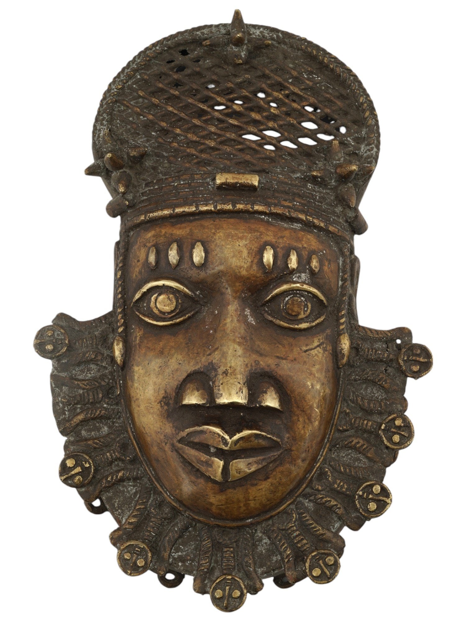 WEST AFRICAN NIGERIAN BENIN KING OBA BRONZE MASK (1 of 3)