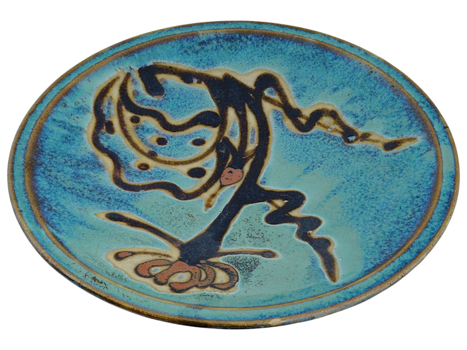 LARGE JAPANESE FOLIAGE MOTIF GLAZED POTTERY CHARGER (1 of 4)