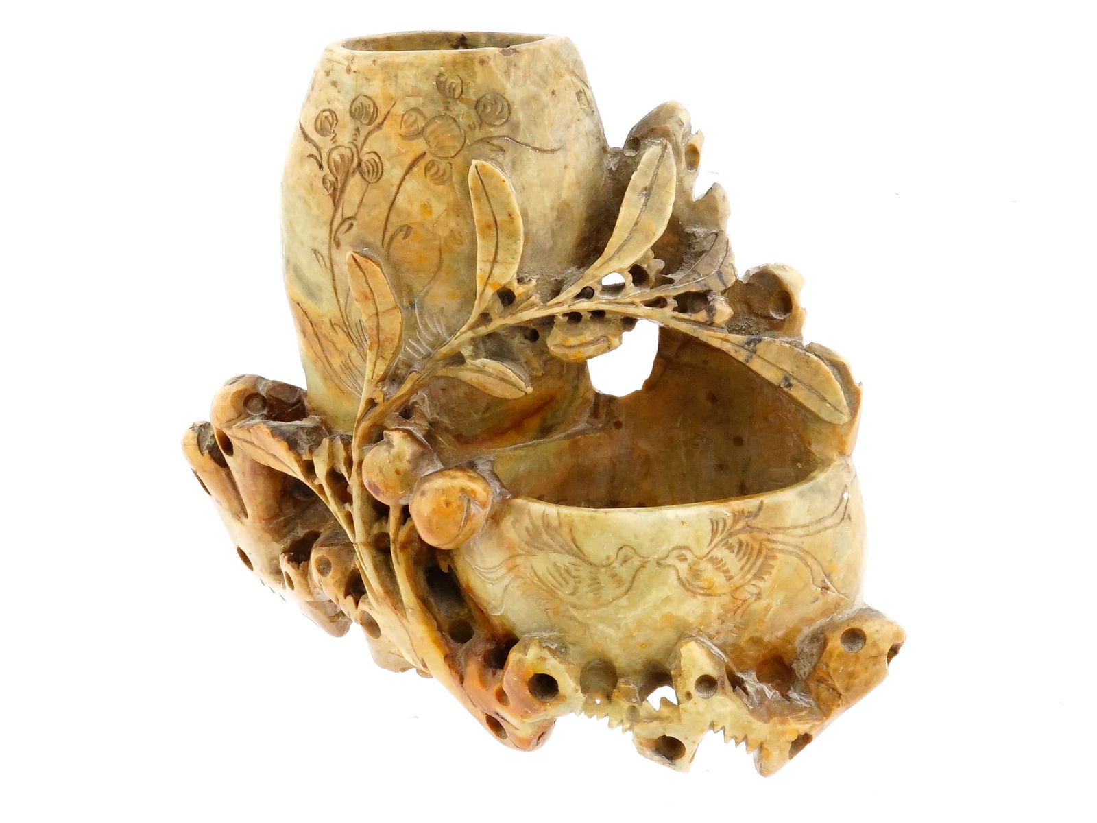 MID CENT CHINESE HAND CARVED SOAPSTONE VASE (1 of 8)