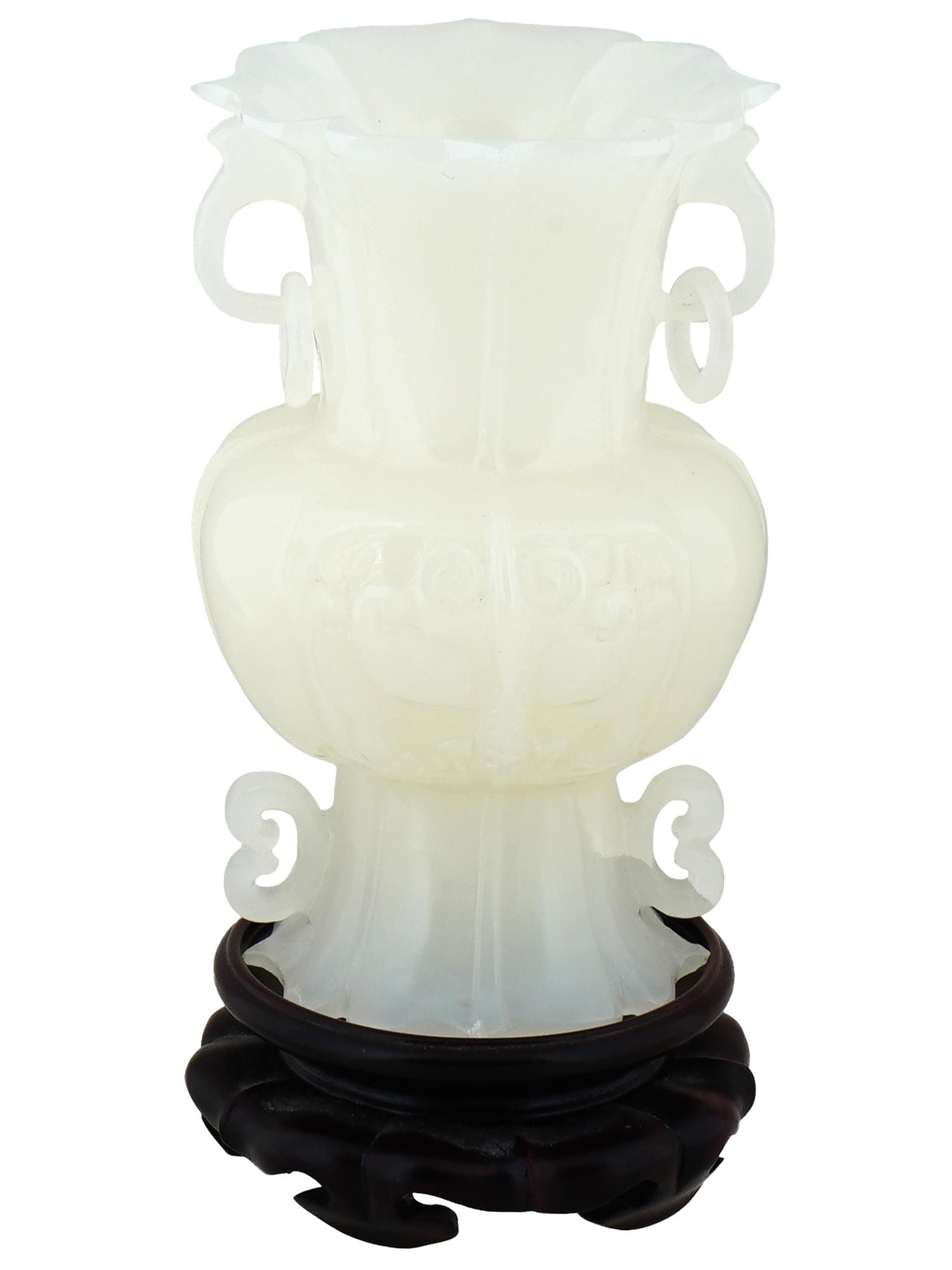 20TH CEN CHINESE WHITE JADE VASE WITH WOOD STAND (1 of 6)