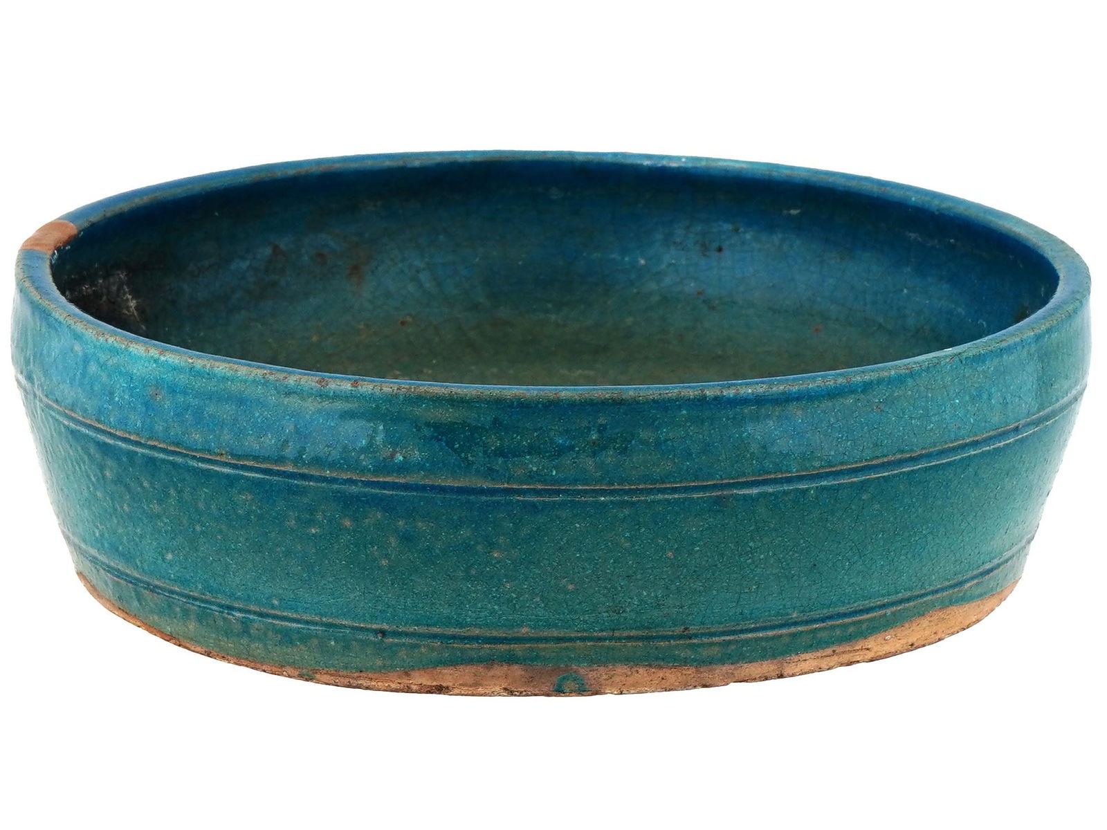 18TH CEN ANTIQUE CHINESE BLUE GLAZED CERAMIC BOWL (1 of 4)