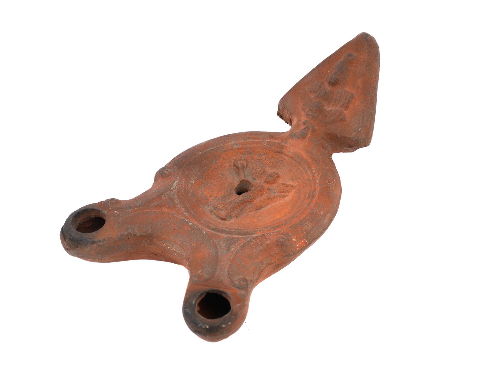 ANCIENT ROMAN CLAY OIL LAMP WITH RELIEF IMAGES (1 of 8)