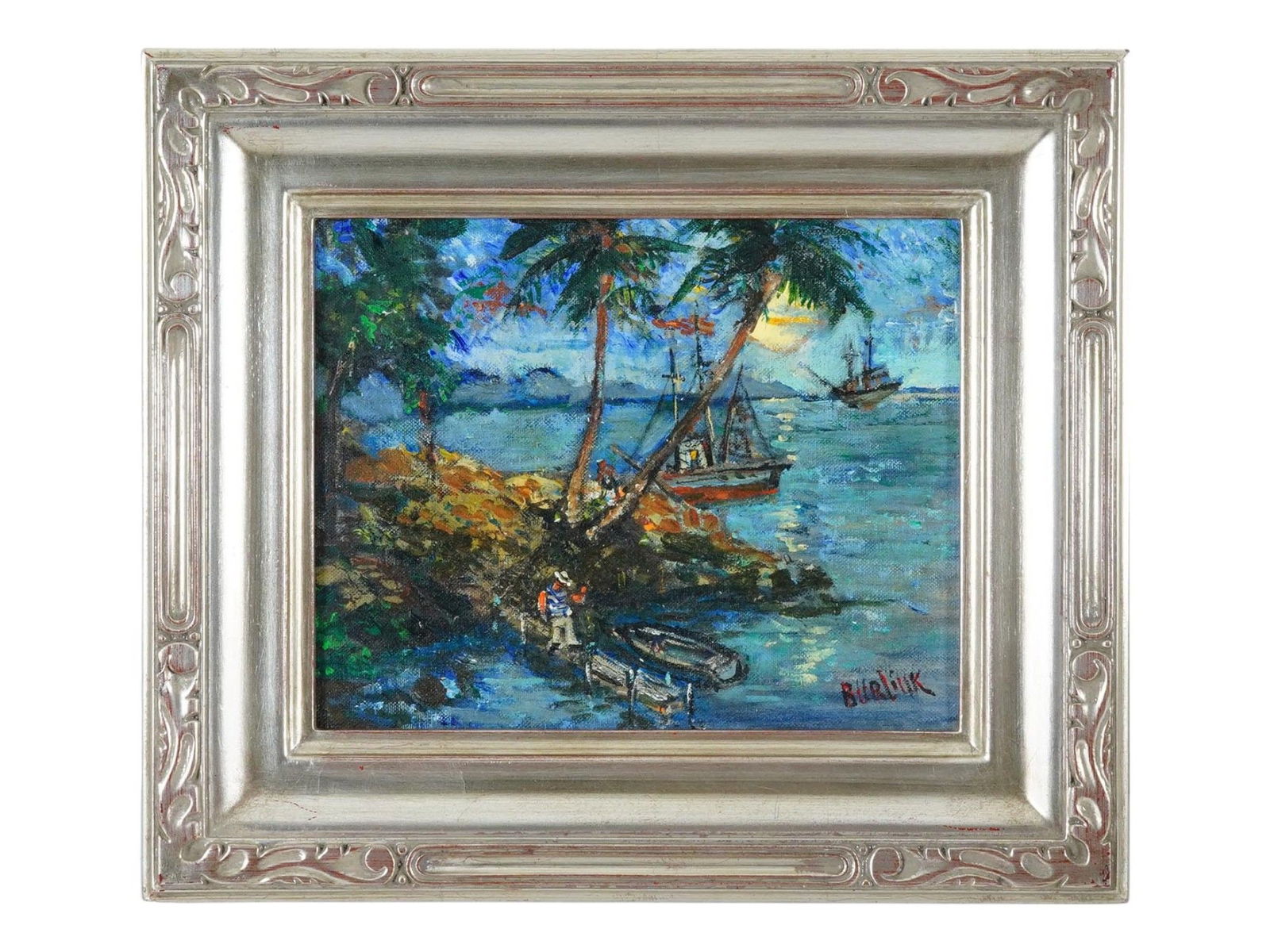 RUSSIAN MARINE SCENE OIL PAINTING BY DAVID BURLIUK (1 of 4)